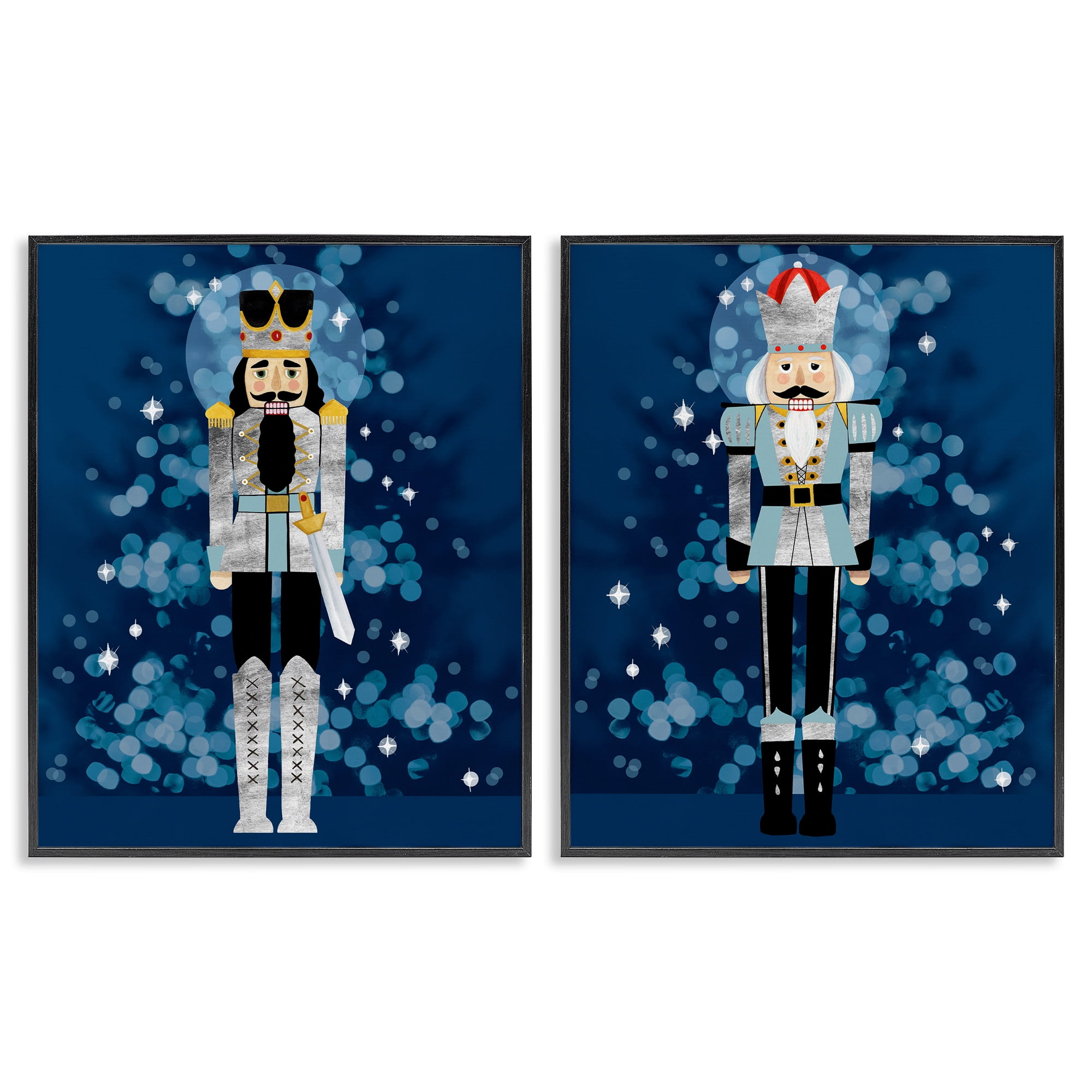 Stupell Industries Blue Nutcracker Figures Holiday Painting Black Framed Art Print Wall Art, 16 x 20, Set of 2