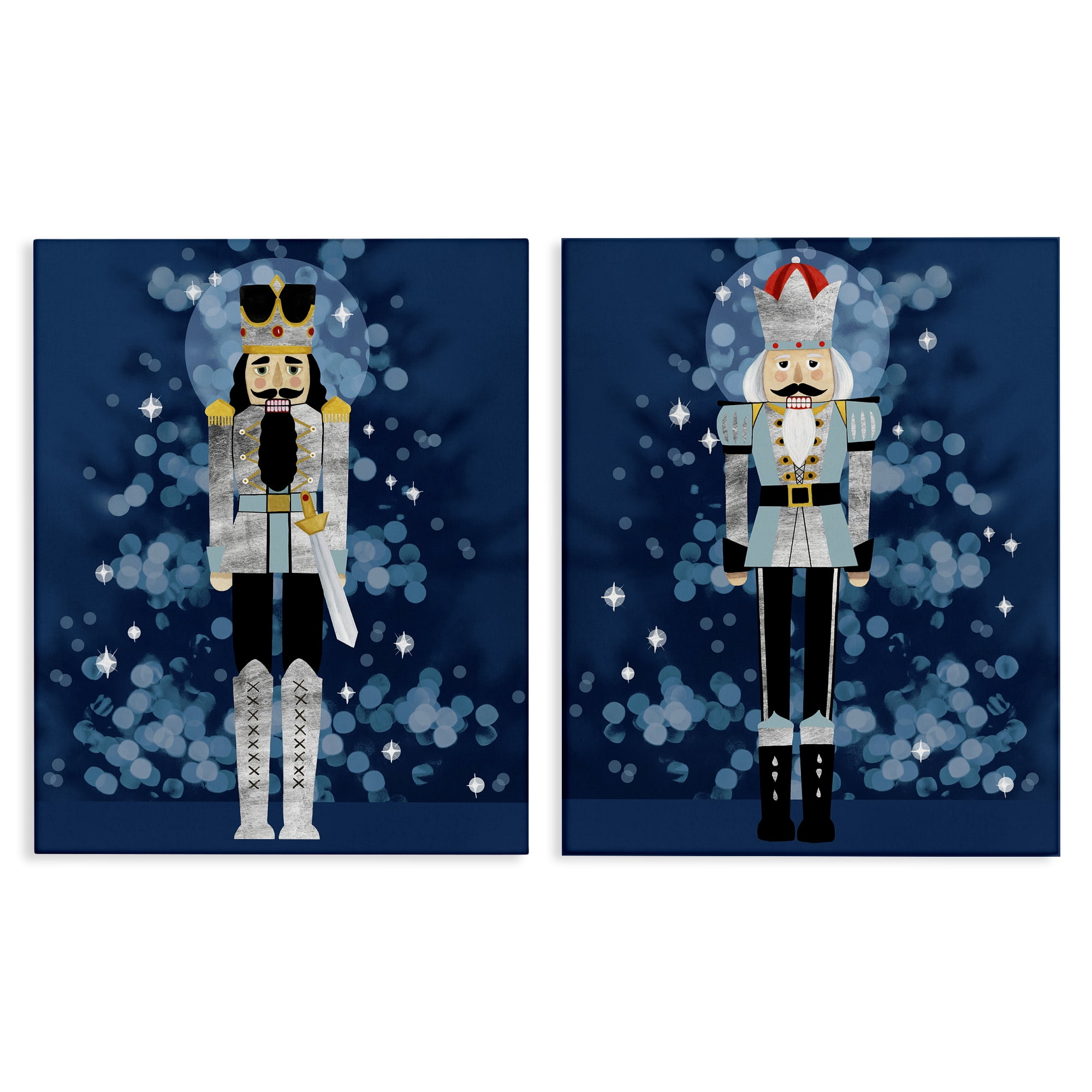 Stupell Industries Blue Nutcracker Figures Holiday Painting Wrapped Canvas Art Print Wall Art, 16 x 20, Set of 2