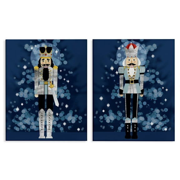 Stupell Industries Blue Nutcracker Figures Holiday Painting Wrapped Canvas Art Print Wall Art, 16 x 20, Set of 2