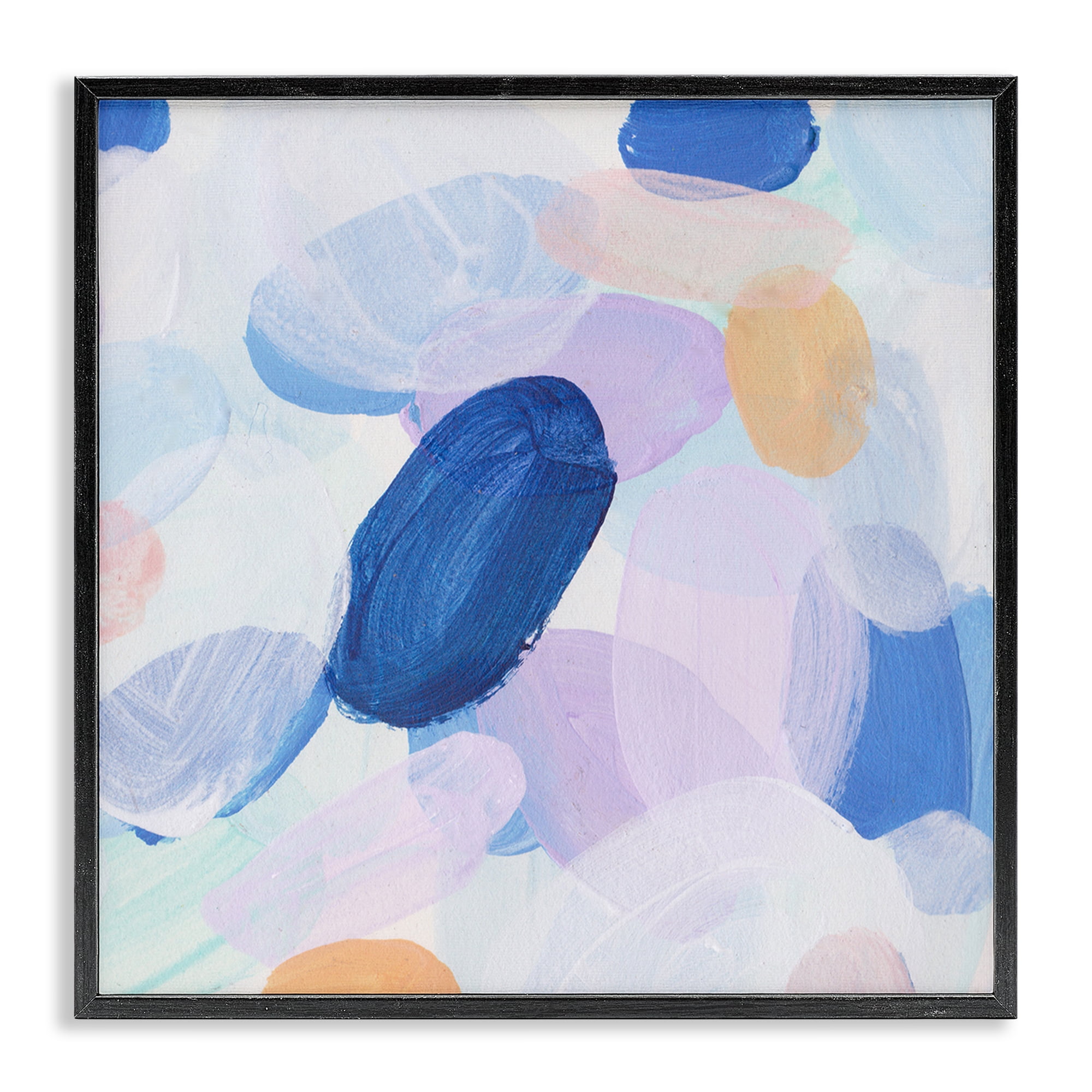 Stupell Industries Blue Oblong Paint Strokes Abstract Painting Black Framed Art Print Wall Art, 24 x 24