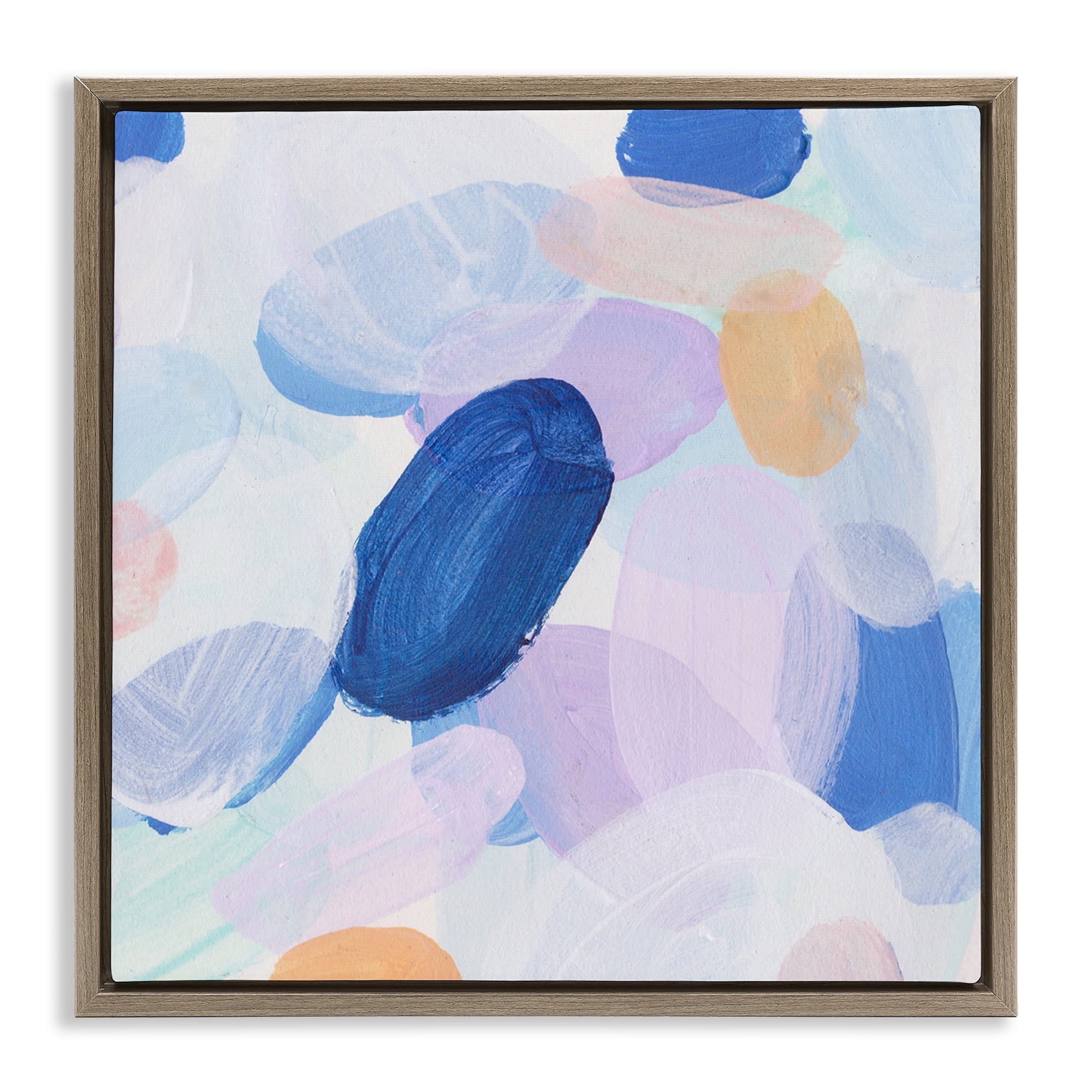 Stupell Industries Blue Oblong Paint Strokes Abstract Painting Brown Floater Framed Canvas Art Print Wall Art, 25 x 25