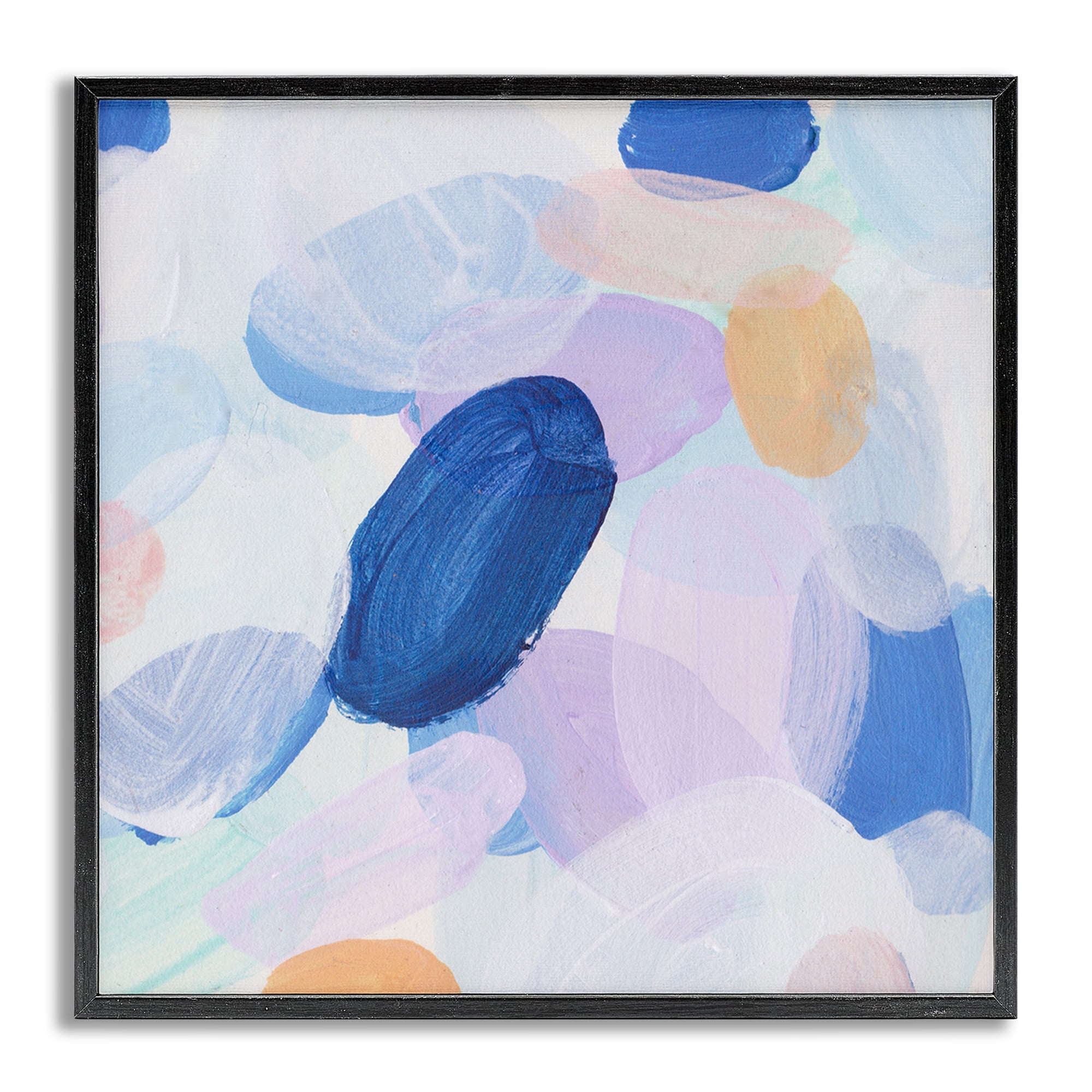 Stupell Industries Blue Oblong Paint Strokes Abstract Painting Gray Framed Art Print Wall Art, 17 x 17