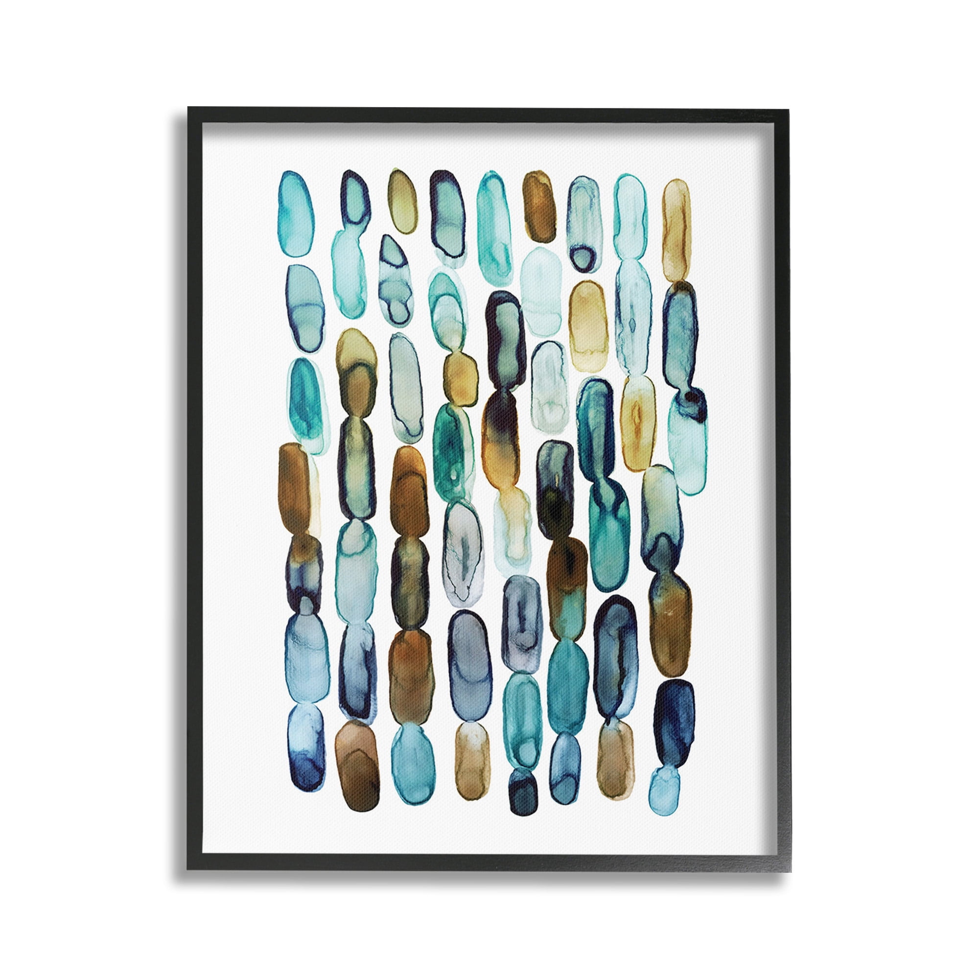 Stupell Industries Blue Oblong Shapes Pattern Abstract Painting Black Framed Art Print Wall Art, 16 x 20