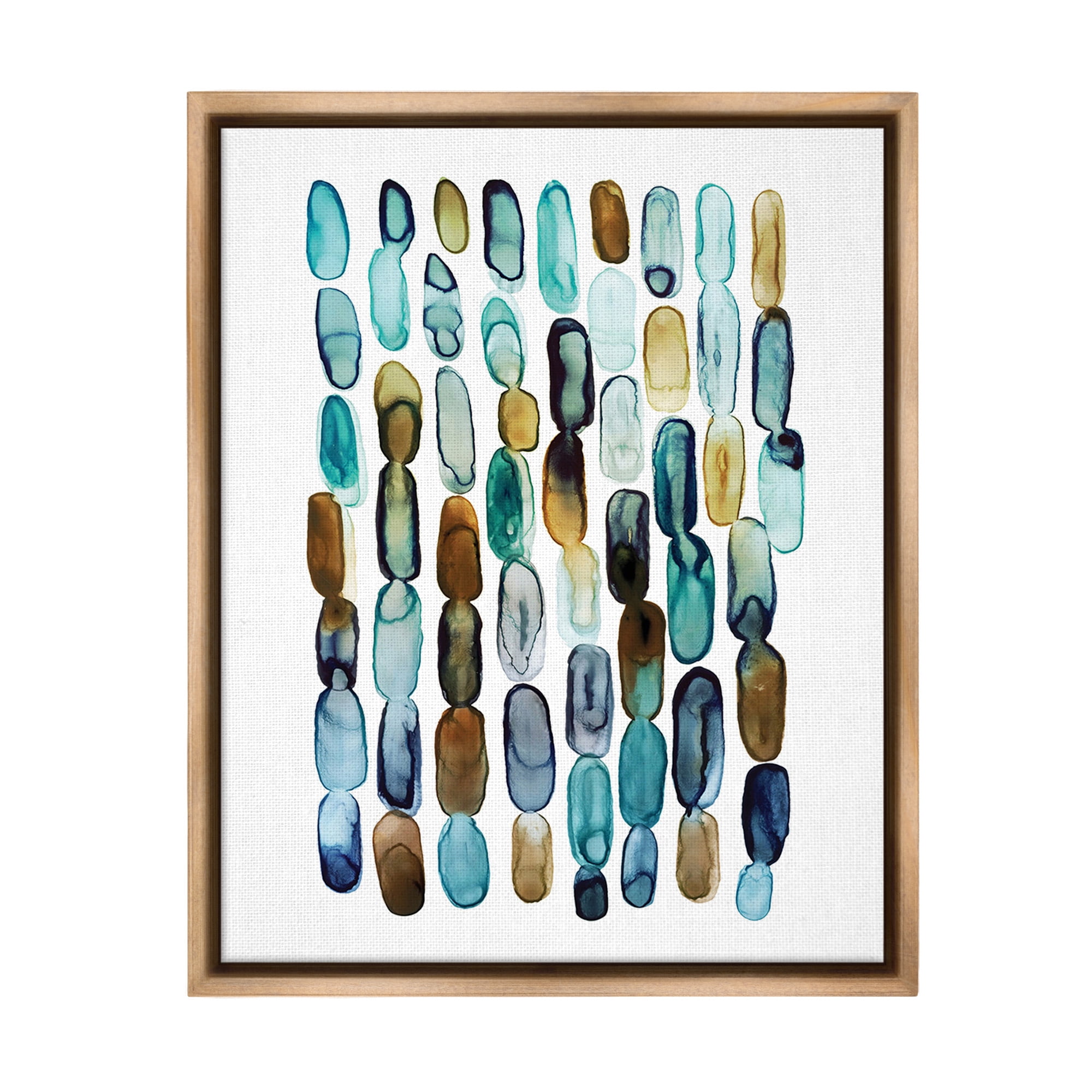 Stupell Industries Blue Oblong Shapes Pattern Abstract Painting Brown Floater Framed Canvas Art Print Wall Art, 25 x 31