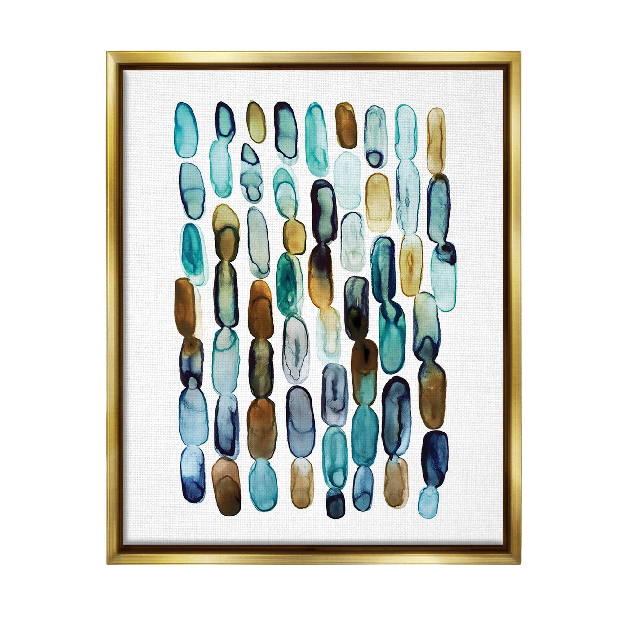 Stupell Industries Blue Oblong Shapes Pattern Abstract Painting Gold Floater Framed Canvas Art Print Wall Art, 17 x 21