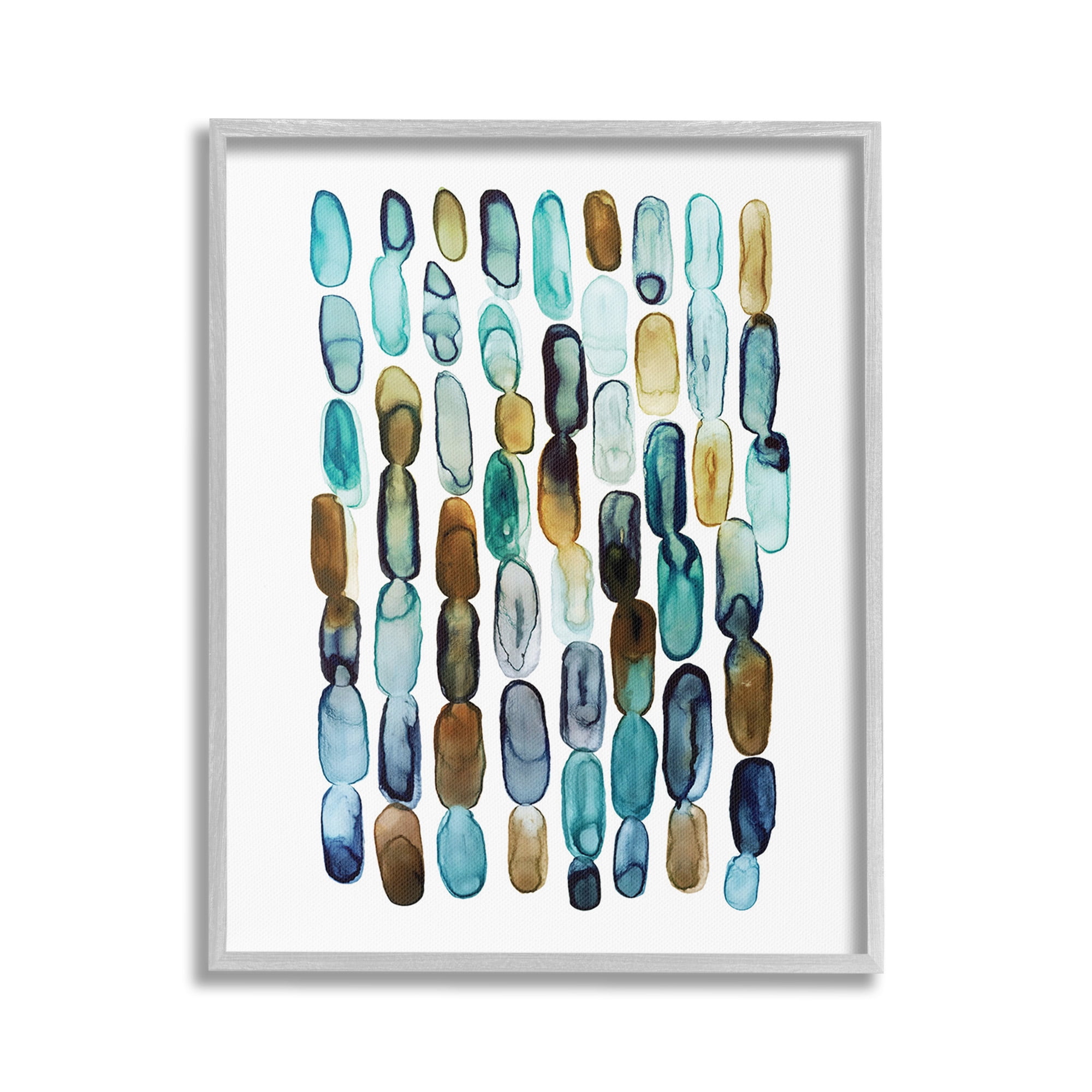 Stupell Industries Blue Oblong Shapes Pattern Abstract Painting Gray Framed Art Print Wall Art, 24 x 30