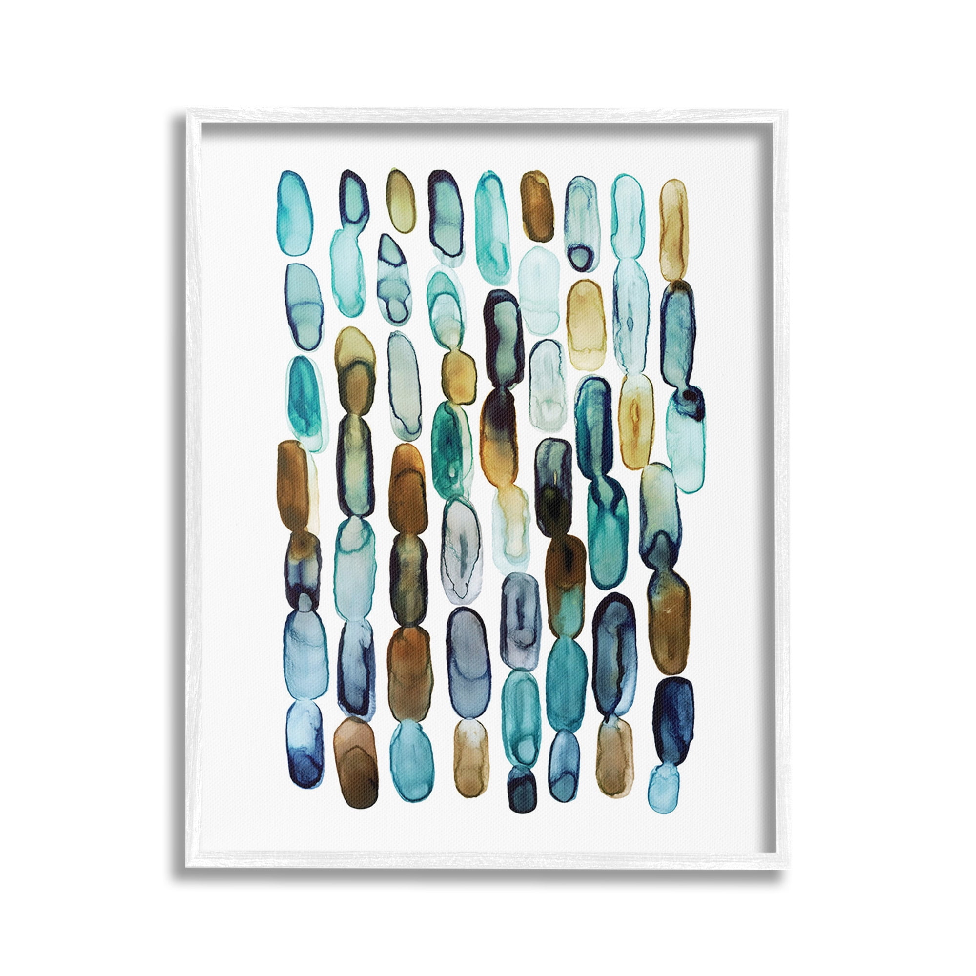 Stupell Industries Blue Oblong Shapes Pattern Abstract Painting White Framed Art Print Wall Art, 16 x 20