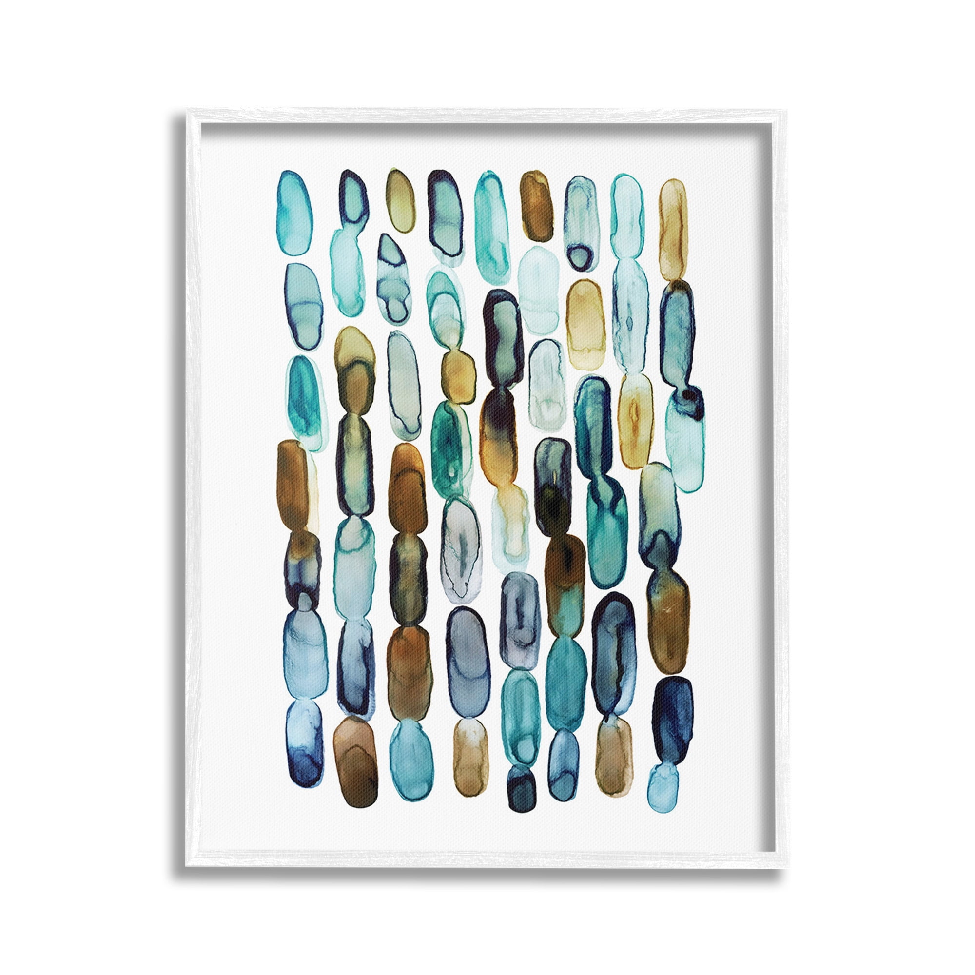 Stupell Industries Blue Oblong Shapes Pattern Abstract Painting White Framed Art Print Wall Art, 24 x 30