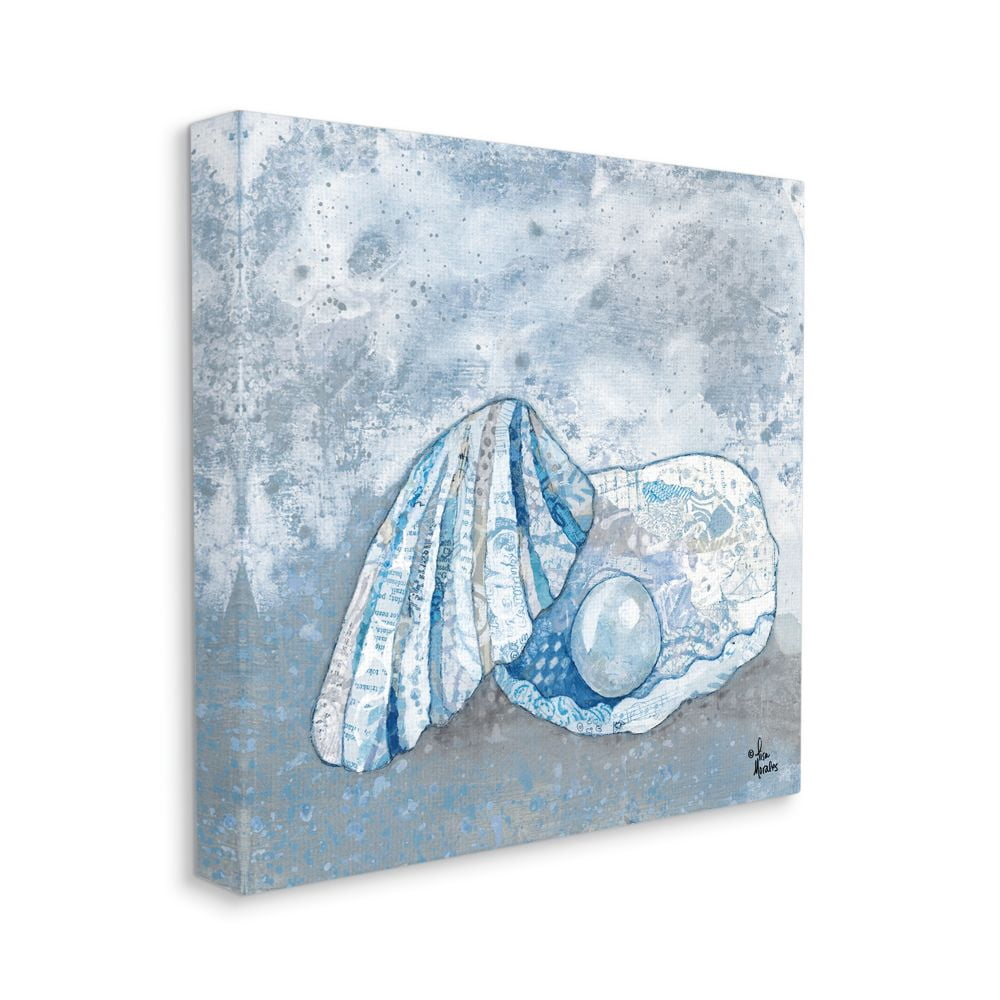 Stupell Industries Blue Ocean Pearl with Collage Patterned Seashell Designed by Lisa Morales