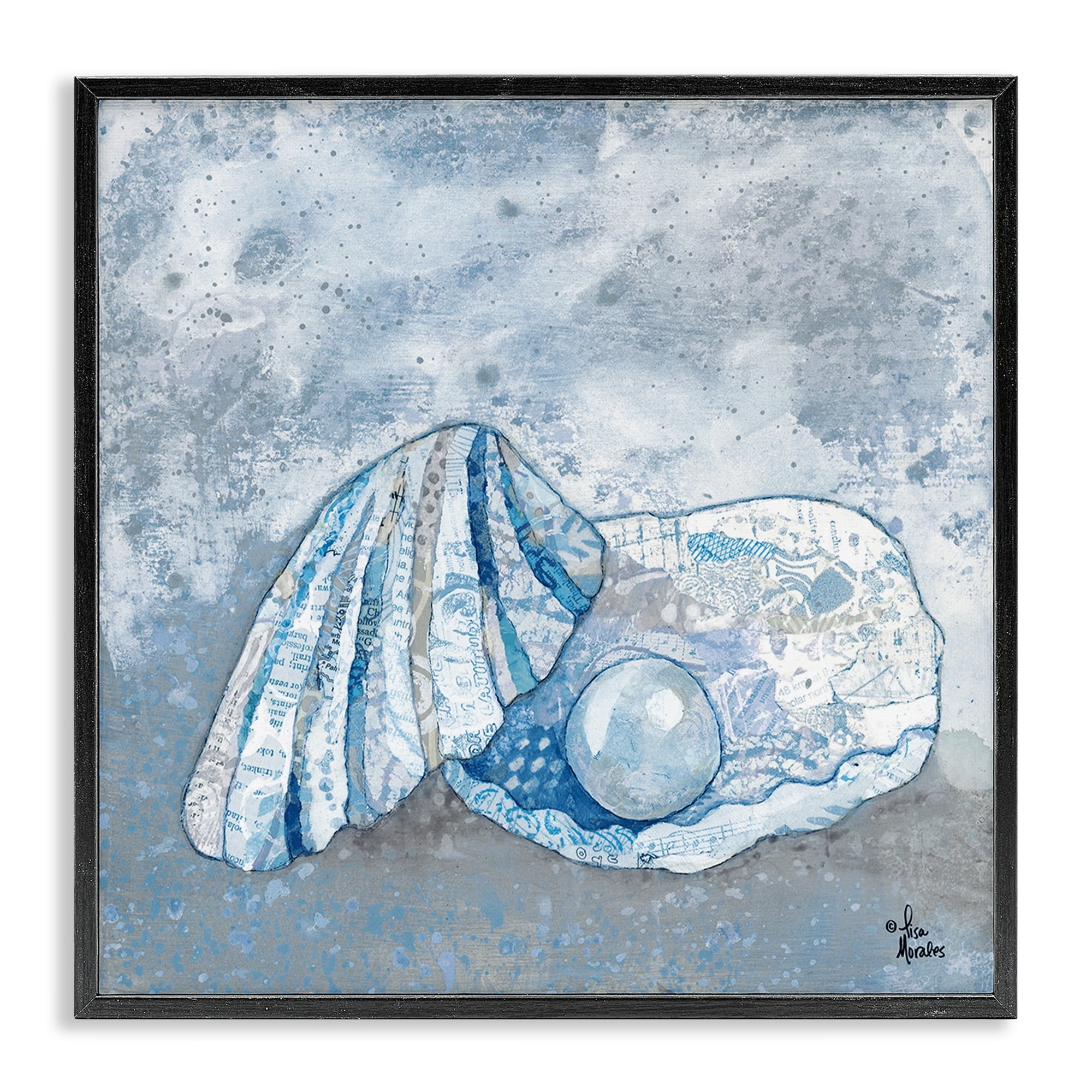 Stupell Industries Blue Ocean Pearl with Collage Patterned Seashell Designed by Lisa Morales