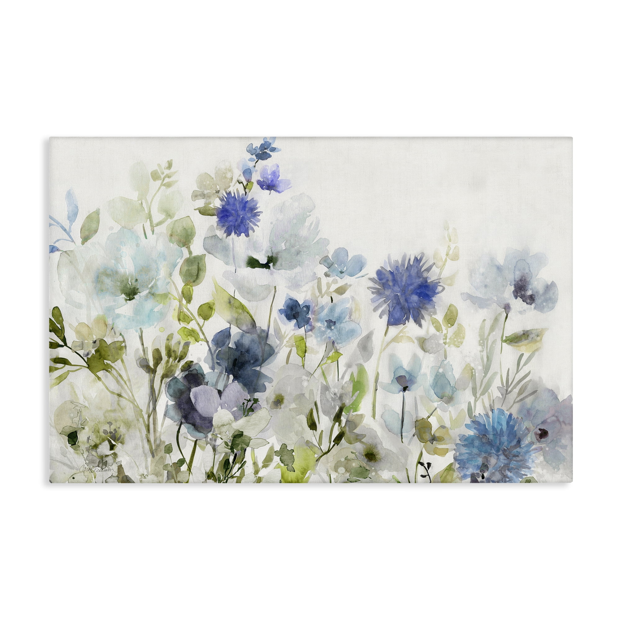 Stupell Industries Blue Opaque Flower Layers Plants & Flowers Painting Wrapped Canvas Art Print Wall Art, 24 x 16