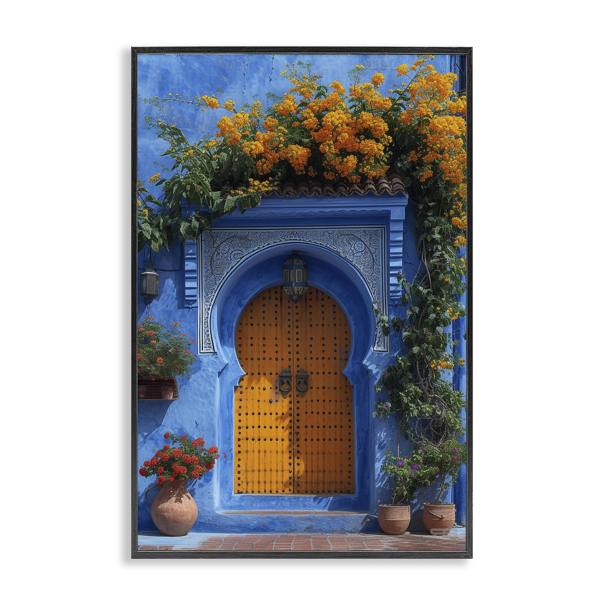 Stupell Industries Blue & Orange Architecture Buildings & Architecture Painting Black Framed Art Print Wall Art, 16 x 24