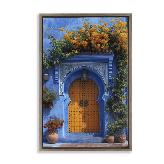 Stupell Industries Blue & Orange Architecture Buildings & Architecture Painting Brown Floater Framed Canvas Art Print Wall Art, 21 x 31