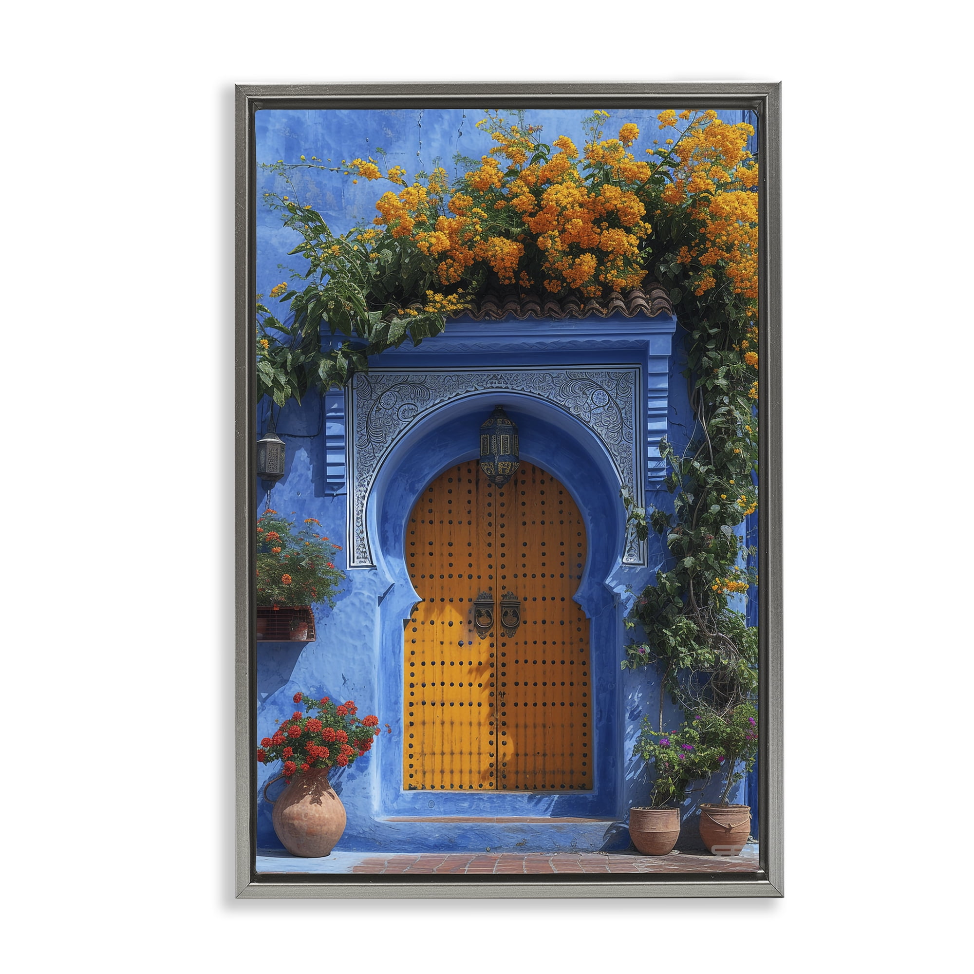 Stupell Industries Blue & Orange Architecture Buildings & Architecture Painting Gray Floater Framed Canvas Art Print Wall Art, 21 x 31