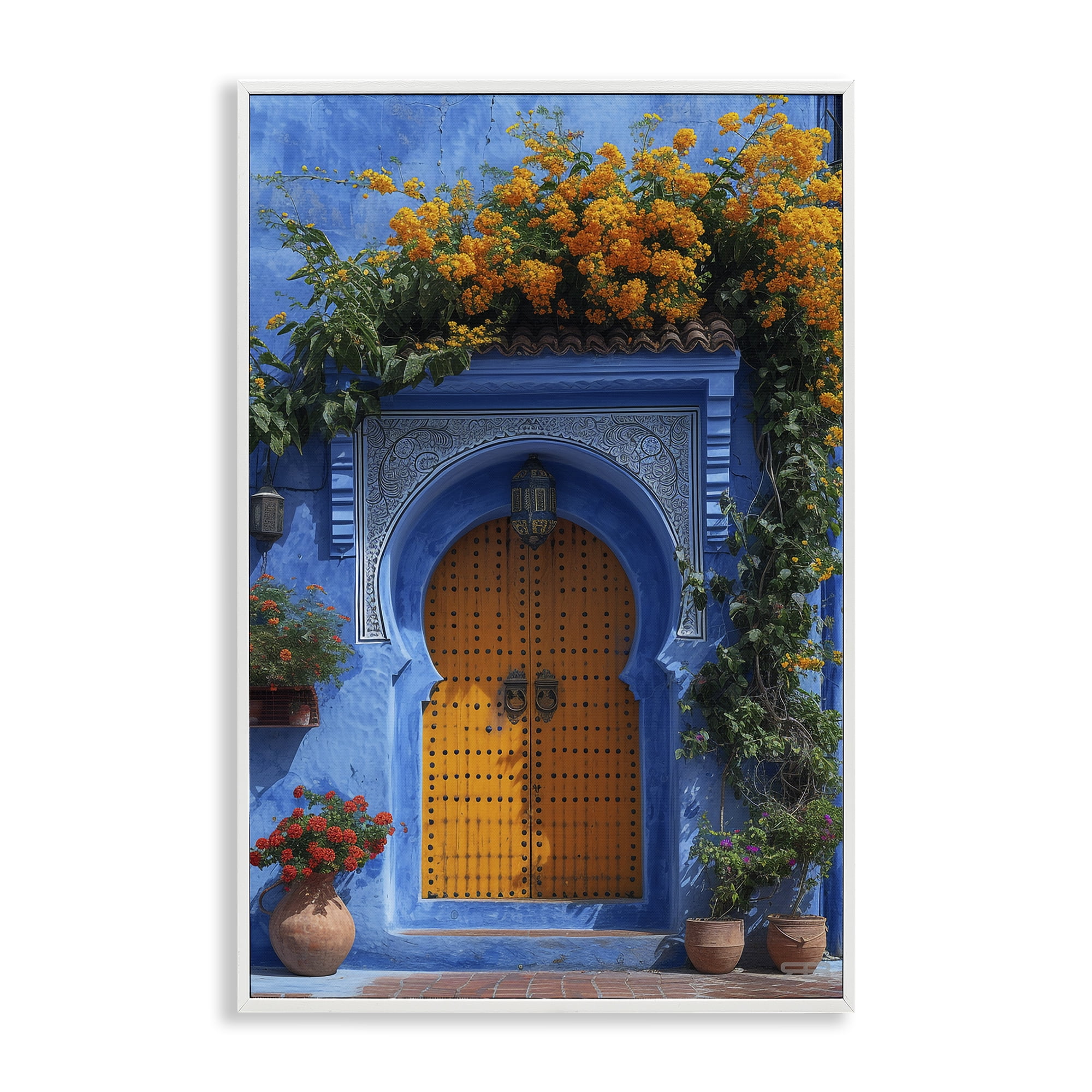 Stupell Industries Blue & Orange Architecture Buildings & Architecture Painting White Framed Art Print Wall Art, 20 x 30