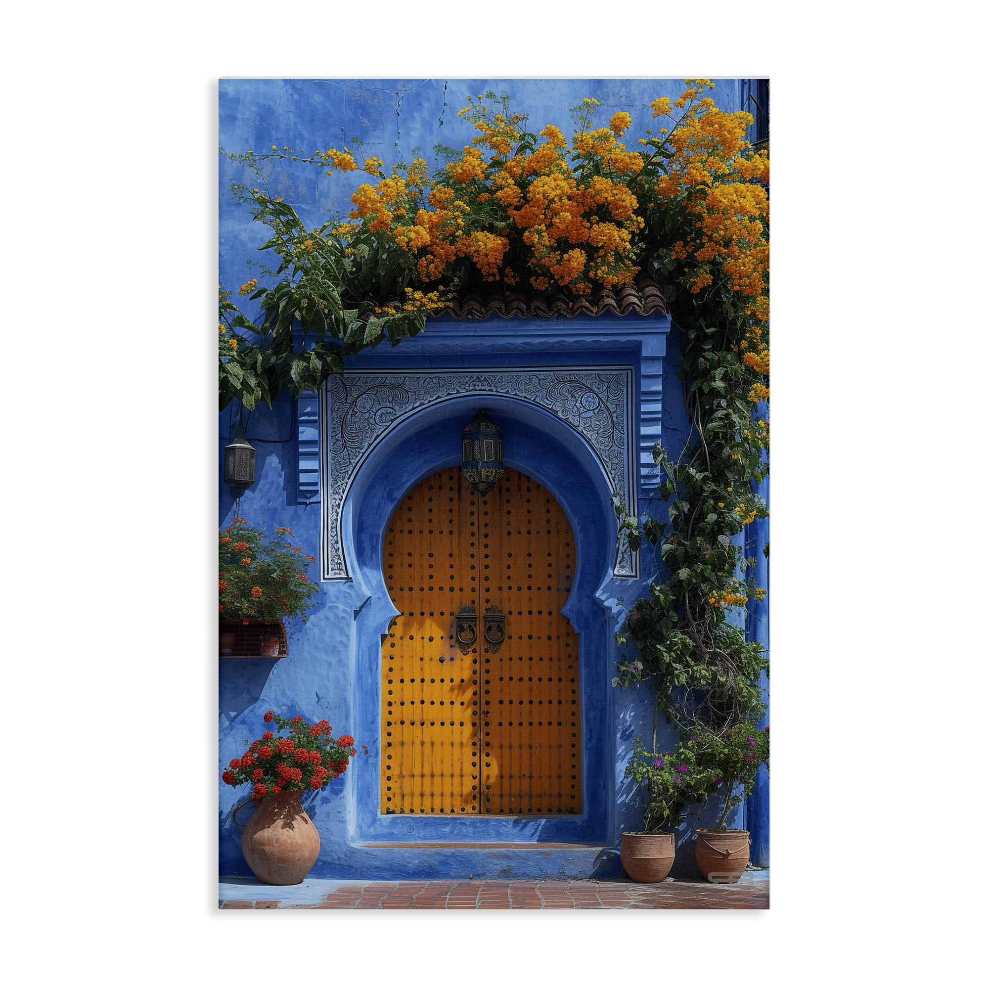 Stupell Industries Blue & Orange Architecture Buildings & Architecture Painting Wrapped Canvas Art Print Wall Art, 30 x 45