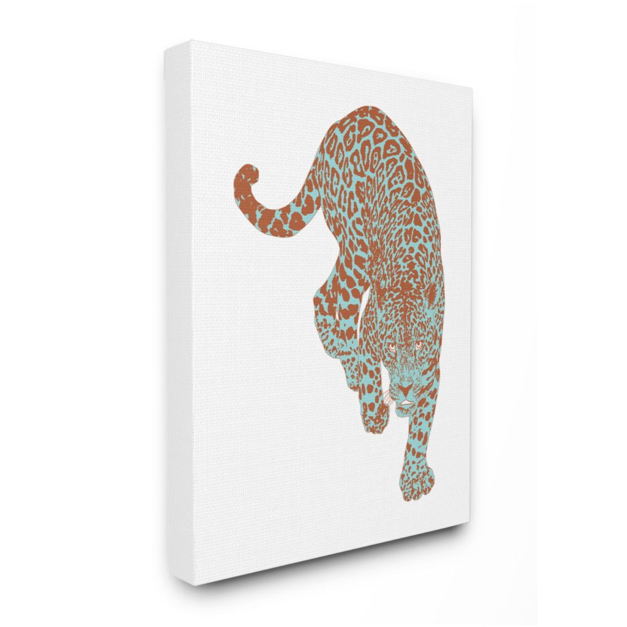 Stupell Industries Blue Orange Leopard Prowling Jungle Cat Animal Design by Elisaveta Stoilova, 36" x 48"