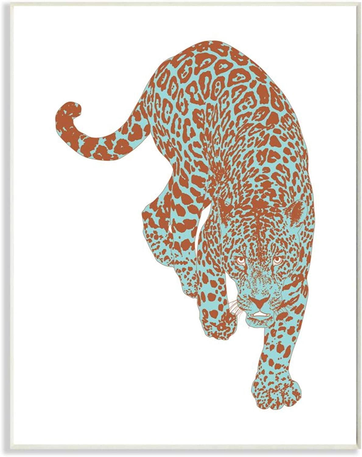 Stupell Industries Blue Orange Leopard Prowling Jungle Cat Animal Design by Elisaveta Stoilova