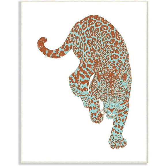 Stupell Industries Blue Orange Leopard Prowling Jungle Cat Animal Design by Elisaveta Stoilova