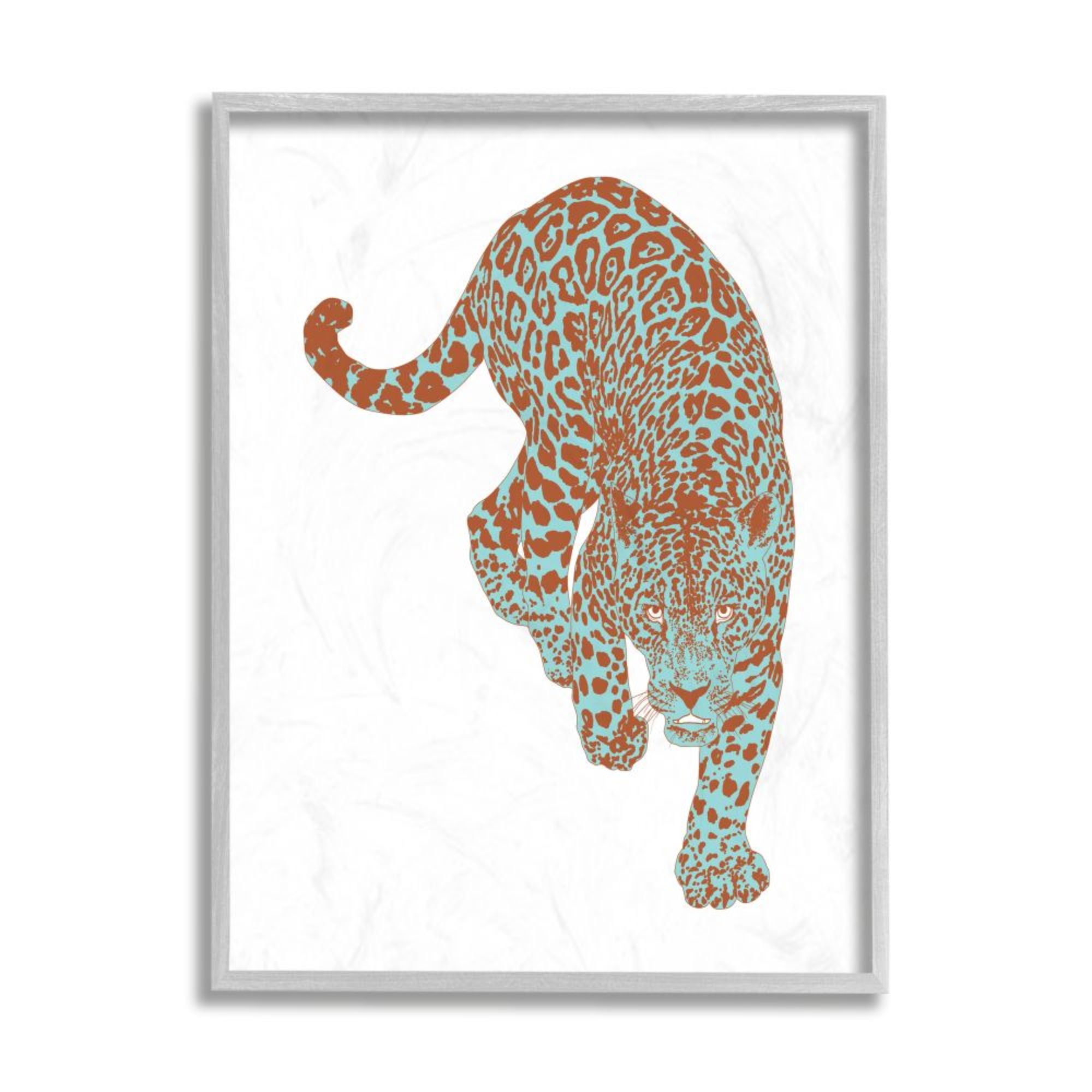Stupell Industries Blue Orange Leopard Prowling Jungle Cat Animal Design by Elisaveta Stoilova