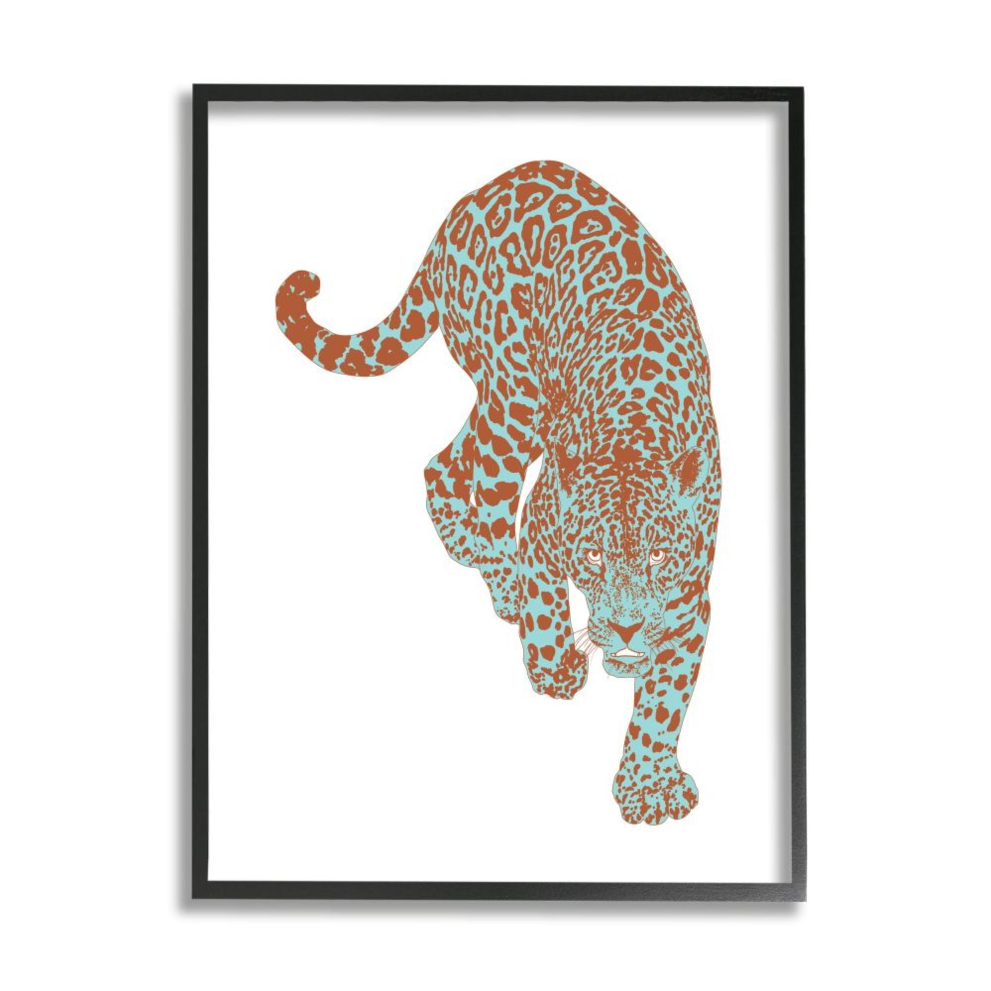 Stupell Industries Blue Orange Leopard Prowling Jungle Cat Animal Design by Elisaveta Stoilova
