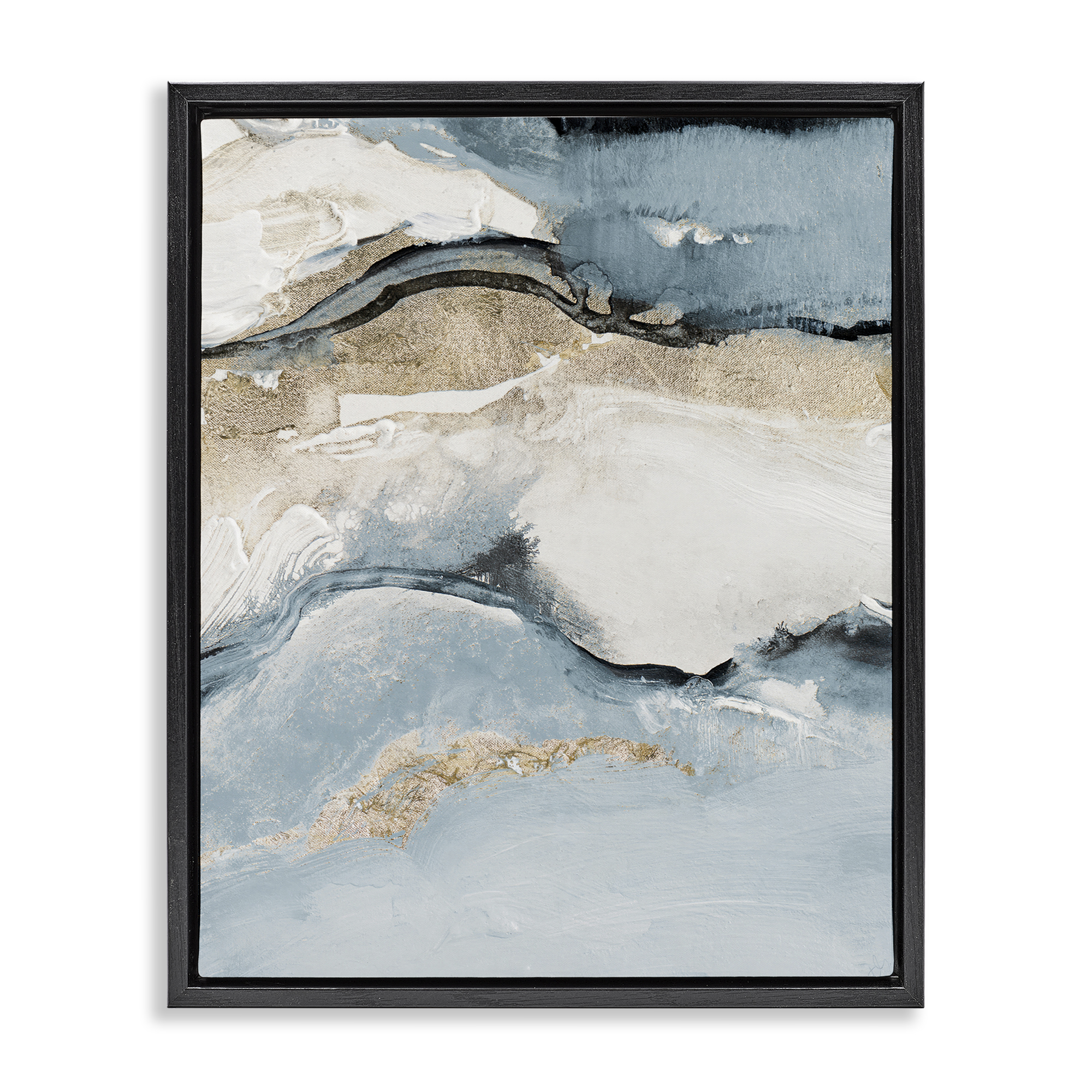 Stupell Industries Blue Organic Agate Pattern Abstract Painting Black Floater Framed Canvas Art Print Wall Art, 17 x 21