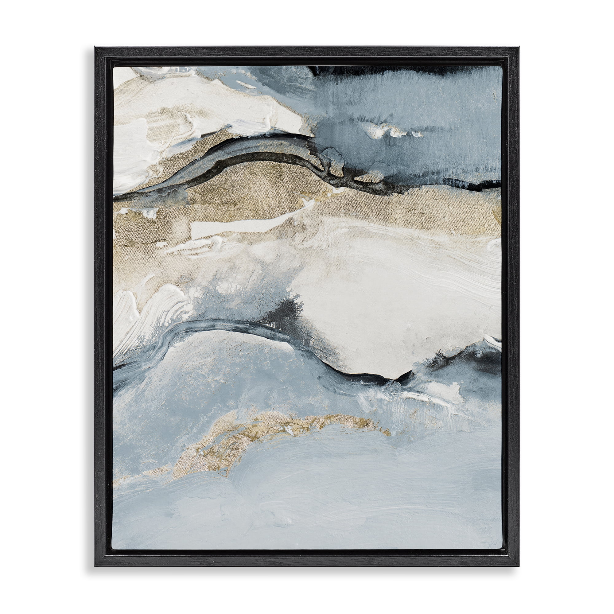 Stupell Industries Blue Organic Agate Pattern Abstract Painting Black Floater Framed Canvas Art Print Wall Art, 25 x 31