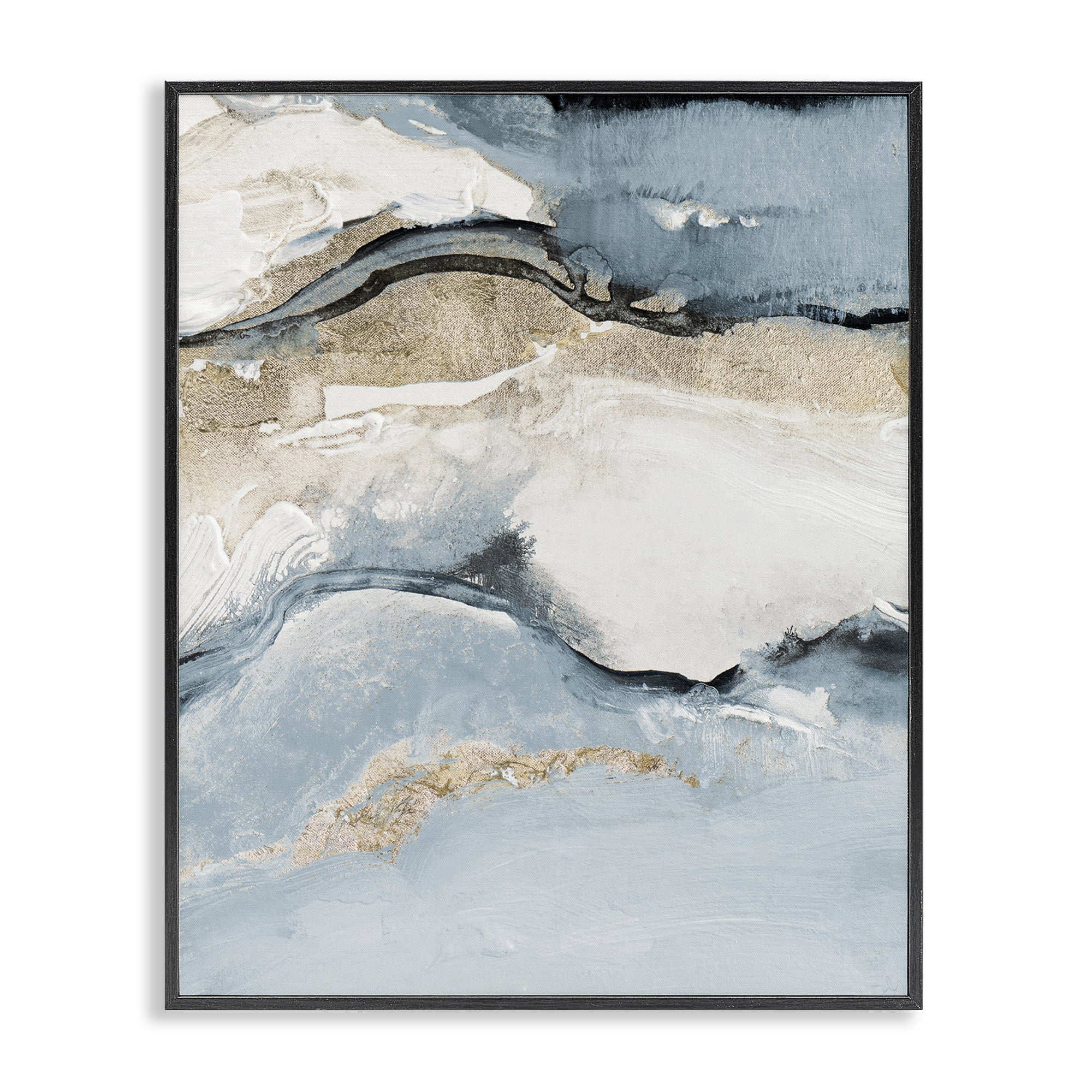 Stupell Industries Blue Organic Agate Pattern Abstract Painting Black Framed Art Print Wall Art, 11 x 14