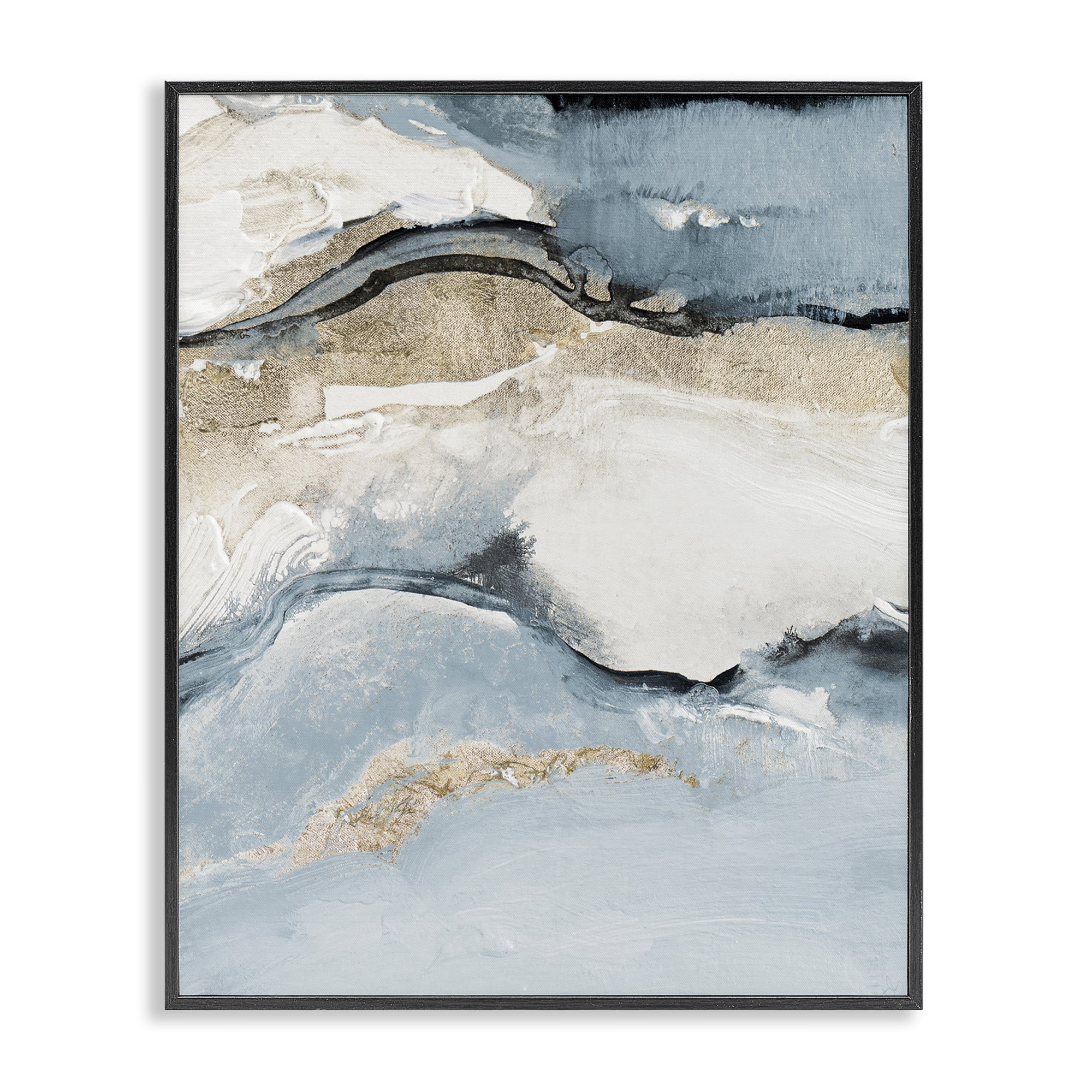 Stupell Industries Blue Organic Agate Pattern Abstract Painting Black Framed Art Print Wall Art, 16 x 20