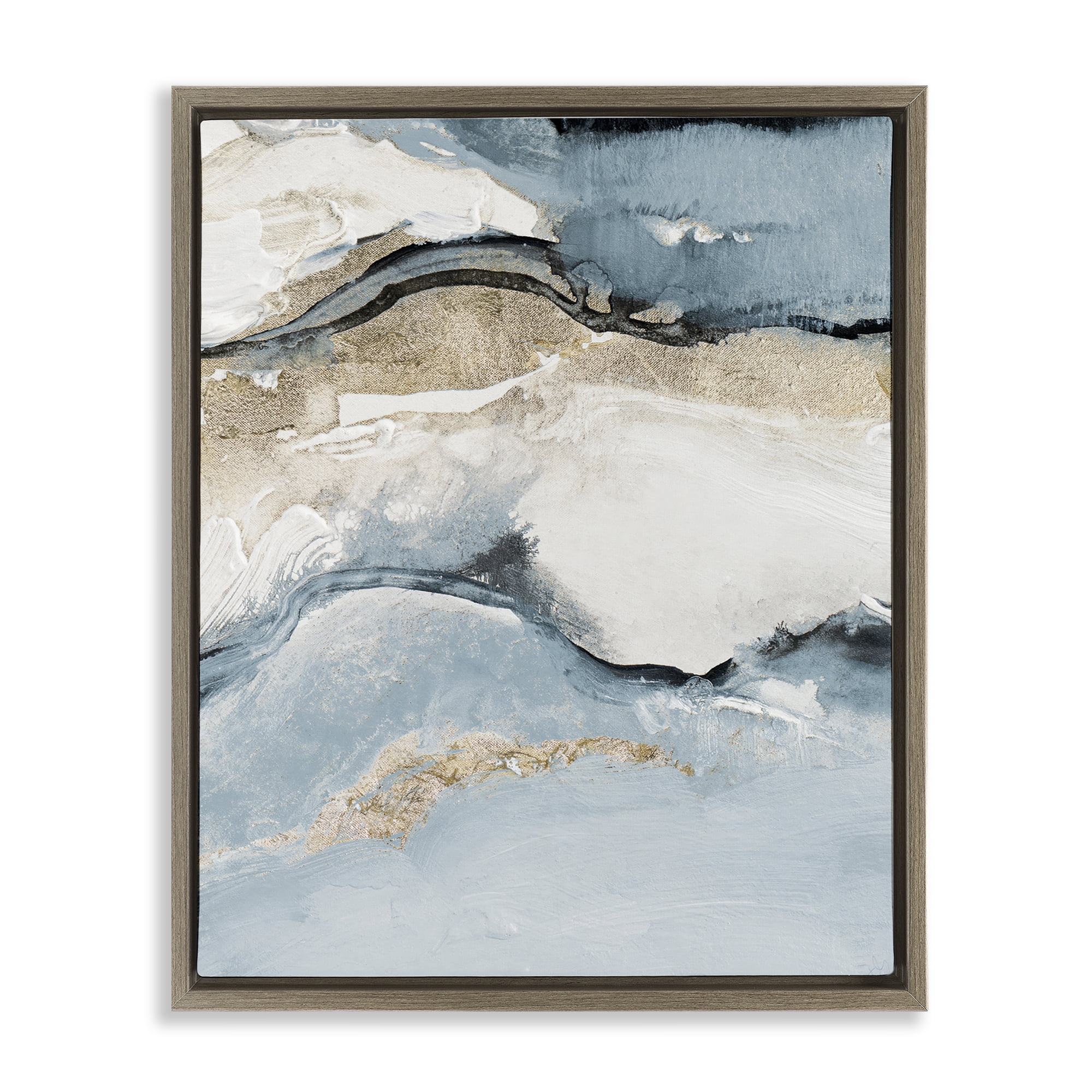 Stupell Industries Blue Organic Agate Pattern Abstract Painting Brown Floater Framed Canvas Art Print Wall Art, 25 x 31