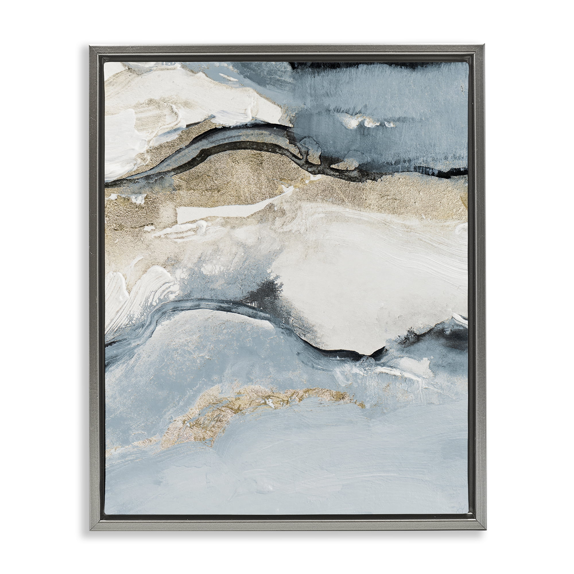 Stupell Industries Blue Organic Agate Pattern Abstract Painting Gray Floater Framed Canvas Art Print Wall Art, 25 x 31