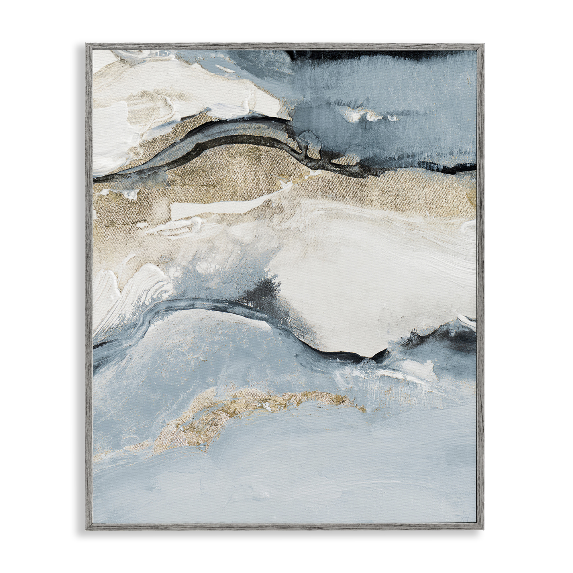 Stupell Industries Blue Organic Agate Pattern Abstract Painting Gray Framed Art Print Wall Art, 24 x 30