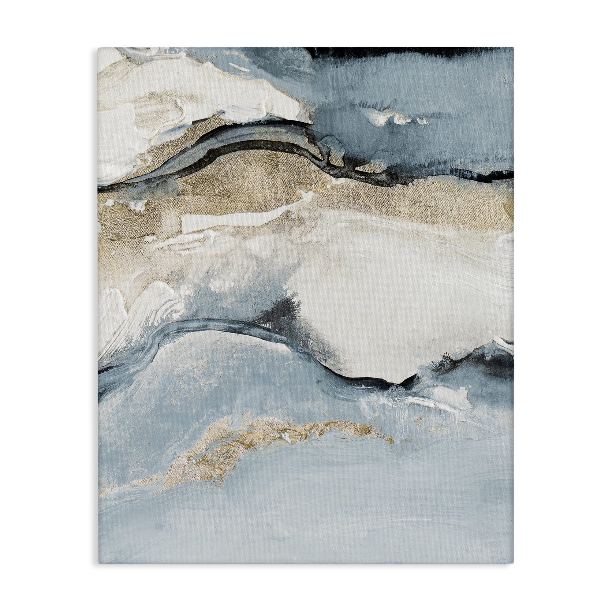 Stupell Industries Blue Organic Agate Pattern Abstract Painting Wrapped Canvas Art Print Wall Art, 36 x 48
