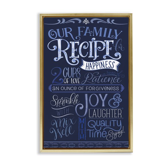 Stupell Industries Blue Our Family Recipe Gold Framed Floater Canvas Wall Art design by Nicole Tamarin, 25 x 11