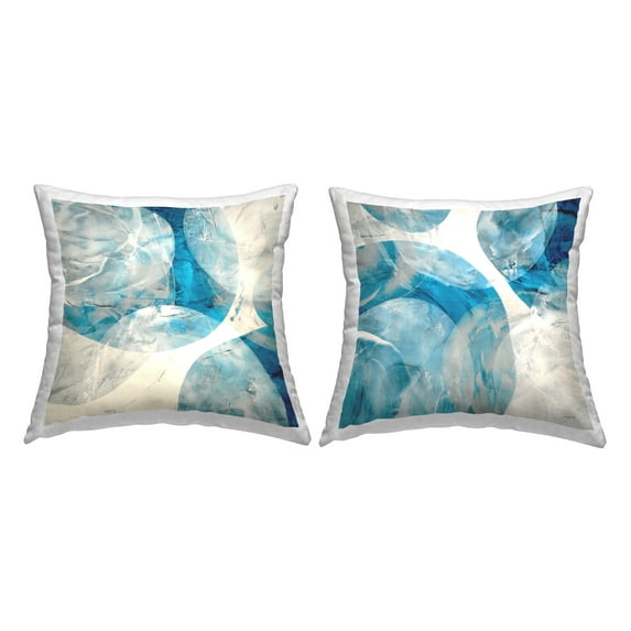 Stupell Industries Blue Overlapping Abstract Shapes Square Decorative Printed Throw Pillow, 18 x 18, Set of 2