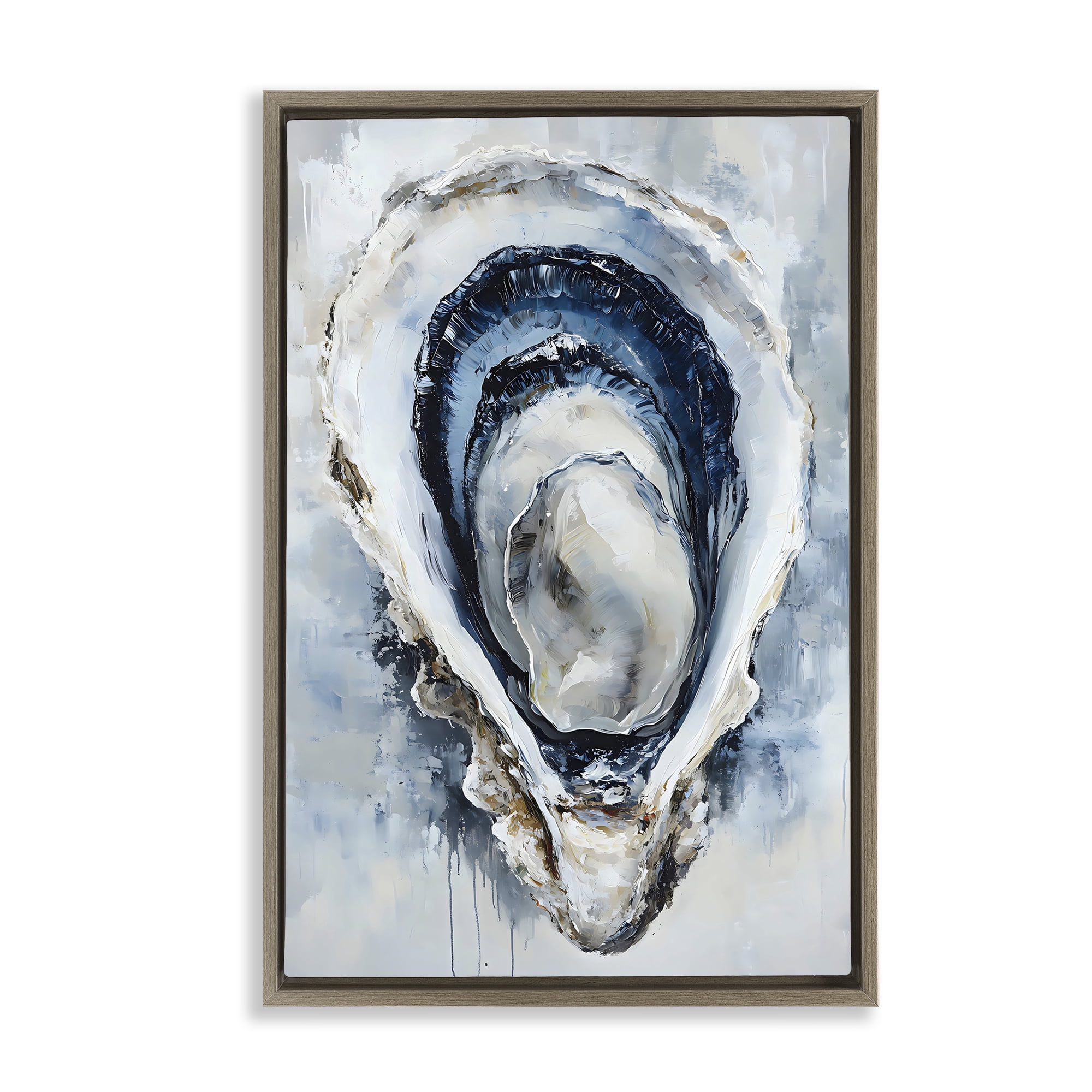 Stupell Industries Blue Oyster Shell Interior Brown Framed Floater Canvas Wall Art, design by Creative Studio