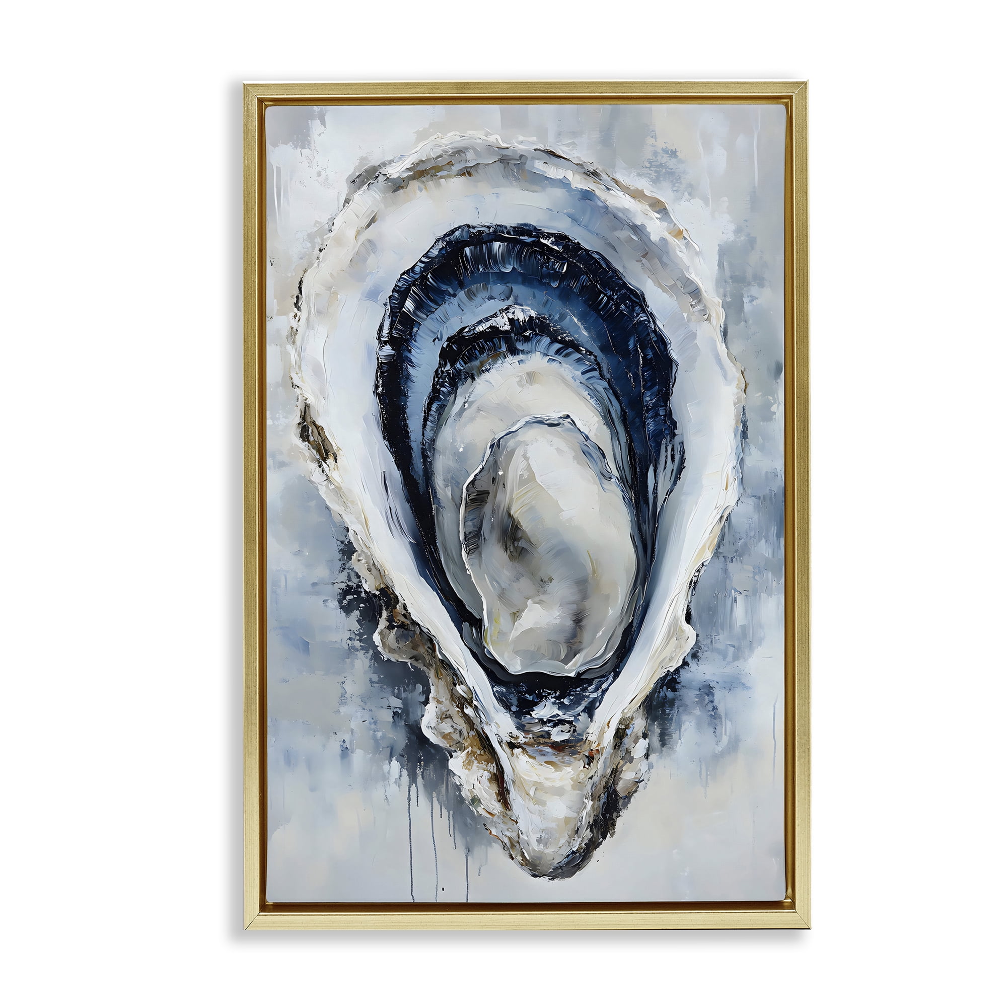 Stupell Industries Blue Oyster Shell Interior Gold Framed Floater Canvas Wall Art, design by Creative Studio