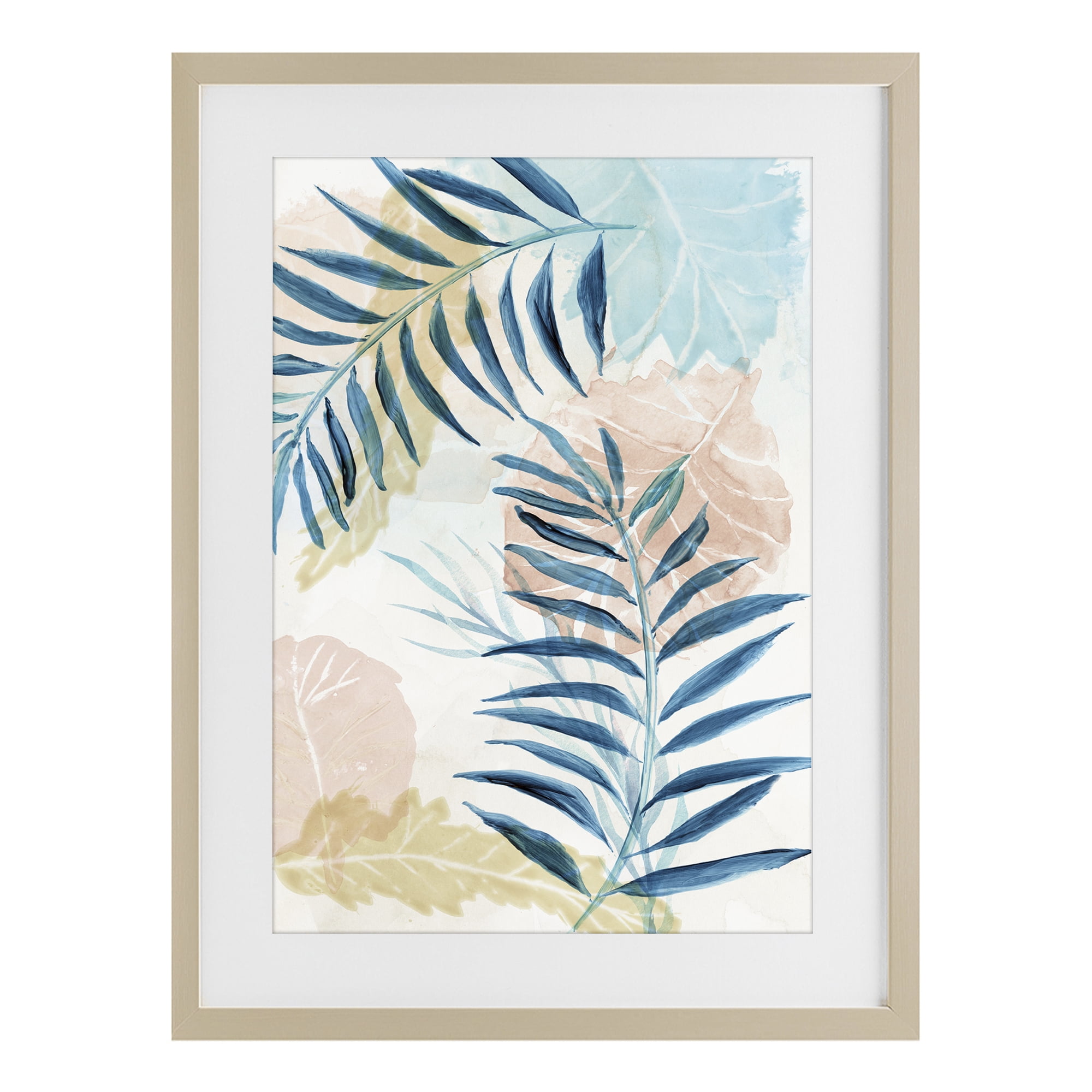 Stupell Industries Blue Palm Fronds in Pastel Haze Birch Framed Print Under Glass, design by Nan