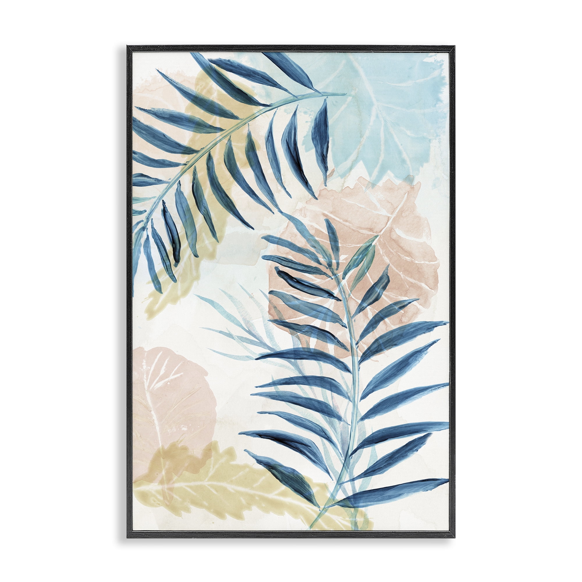 Stupell Industries Blue Palm Fronds in Pastel Haze Black Framed Giclee Art, design by Nan
