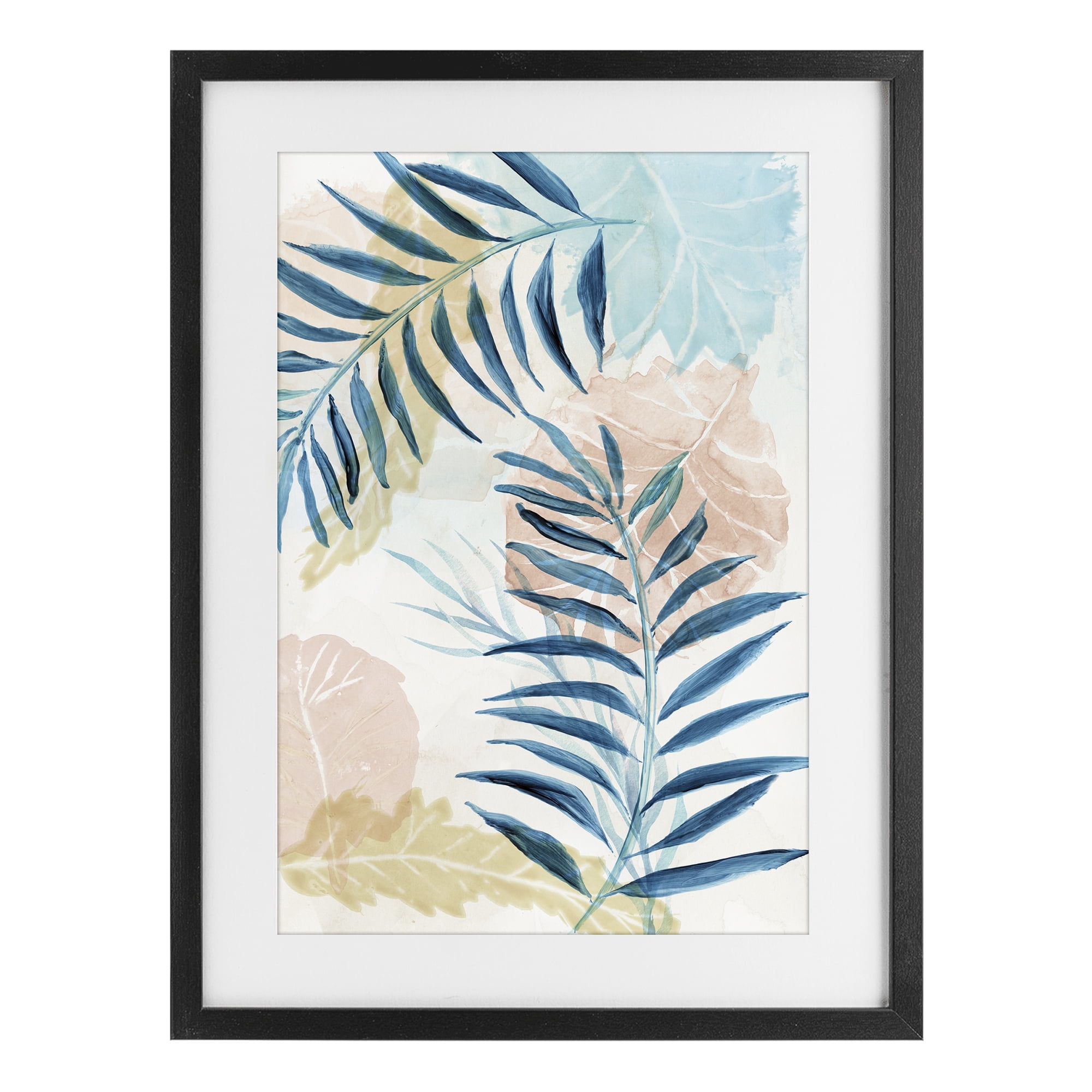 Stupell Industries Blue Palm Fronds in Pastel Haze Black Framed Print Under Glass, design by Nan