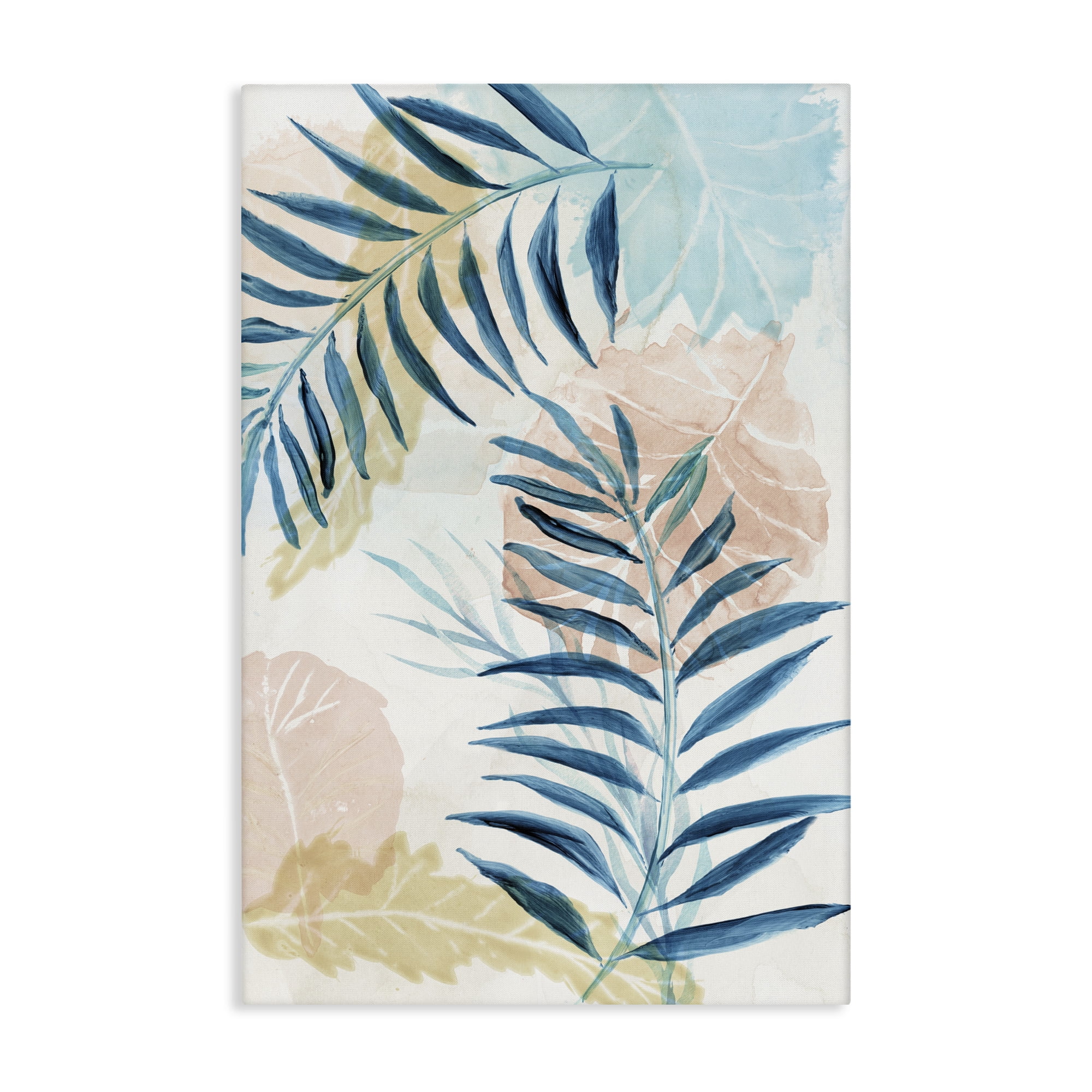 Stupell Industries Blue Palm Fronds in Pastel Haze Canvas Wall Art, design by Nan