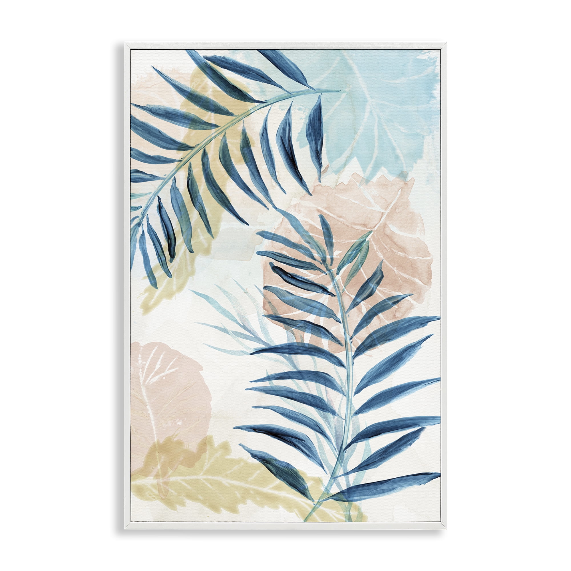 Stupell Industries Blue Palm Fronds in Pastel Haze White Framed Giclee Art, design by Nan