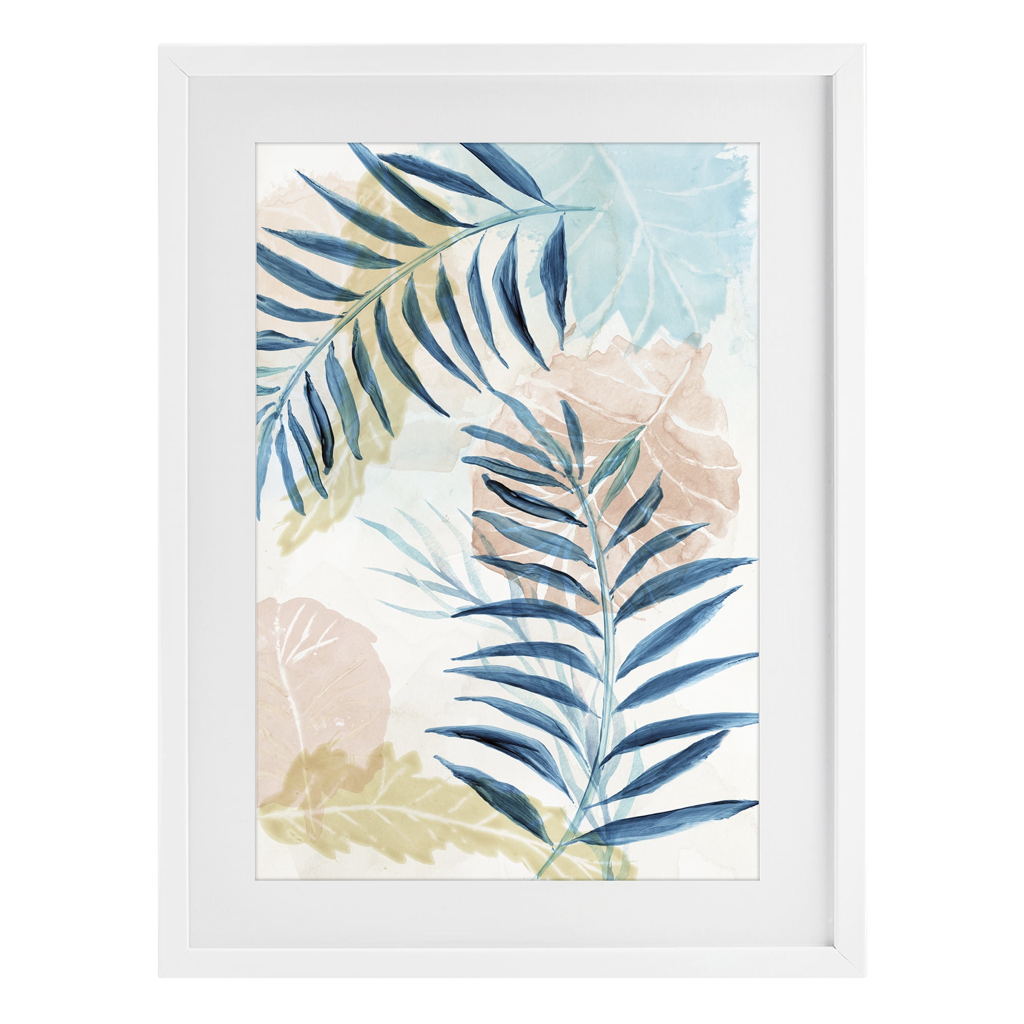 Stupell Industries Blue Palm Fronds in Pastel Haze White Framed Print Under Glass, design by Nan