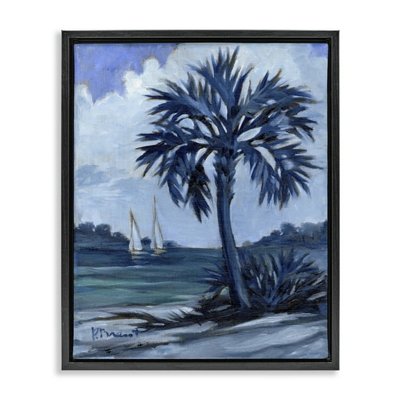 Stupell Industries Blue Palm Impressions Landscape & Nature Painting Black Floater Framed Canvas Art Print Wall Art, 17 x 21