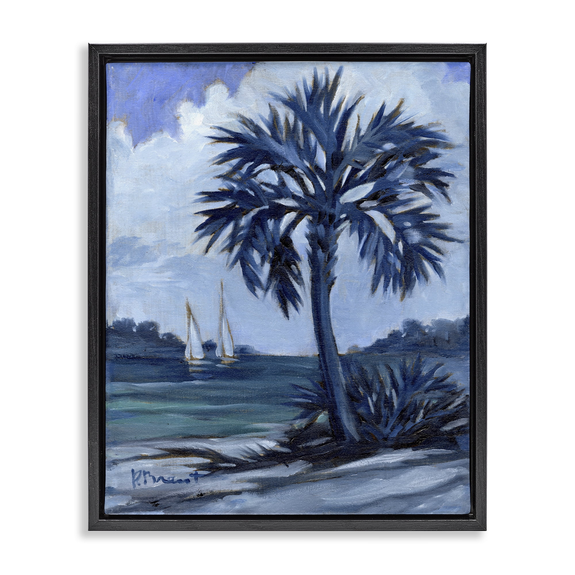 Stupell Industries Blue Palm Impressions Landscape & Nature Painting Black Floater Framed Canvas Art Print Wall Art, 25 x 31