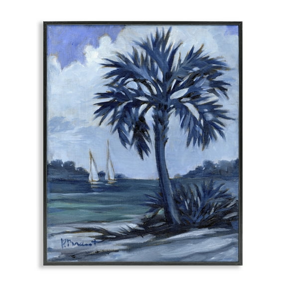 Stupell Industries Blue Palm Impressions Landscape & Nature Painting Black Framed Art Print Wall Art, 11 x 14