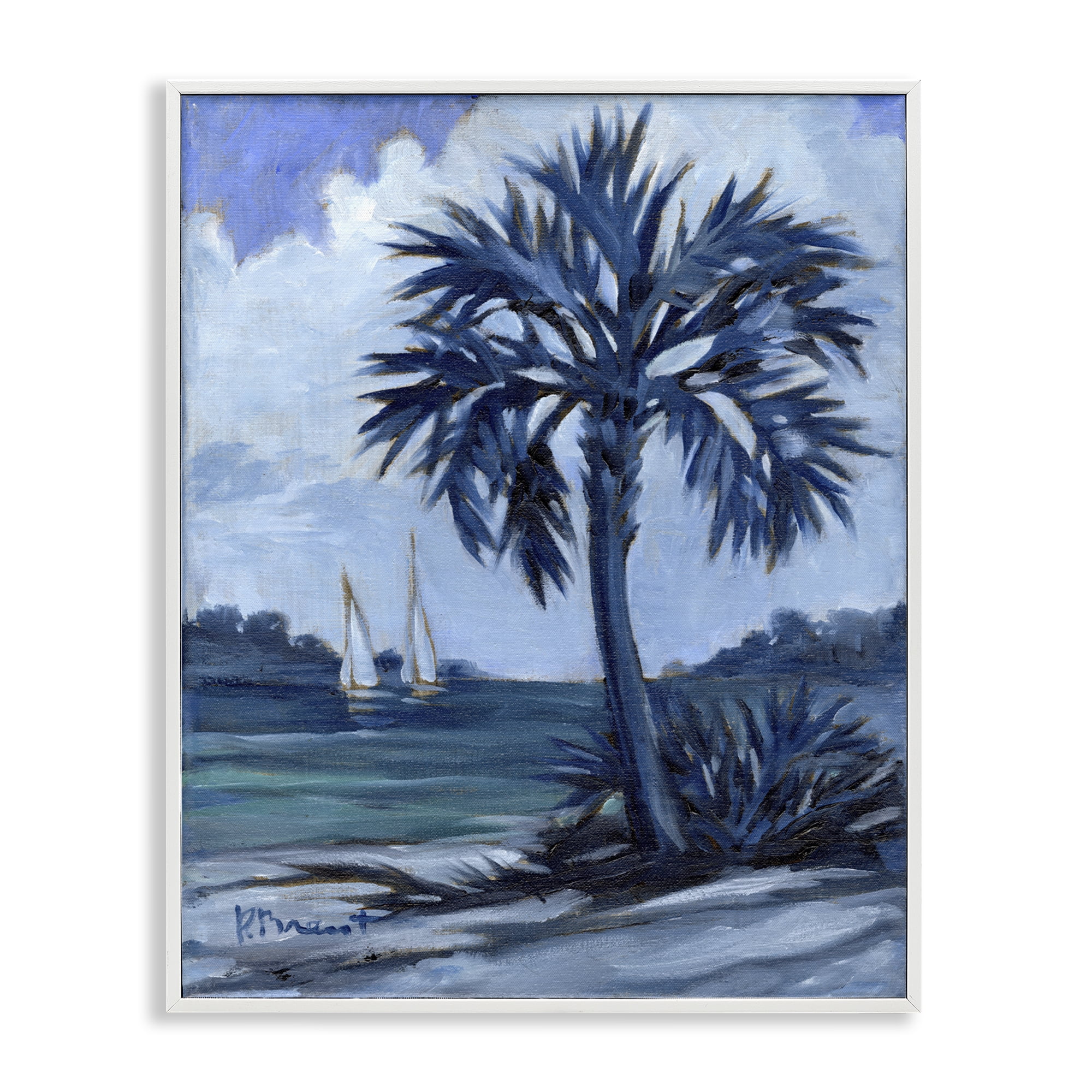 Stupell Industries Blue Palm Impressions Landscape & Nature Painting White Framed Art Print Wall Art, 24 x 30