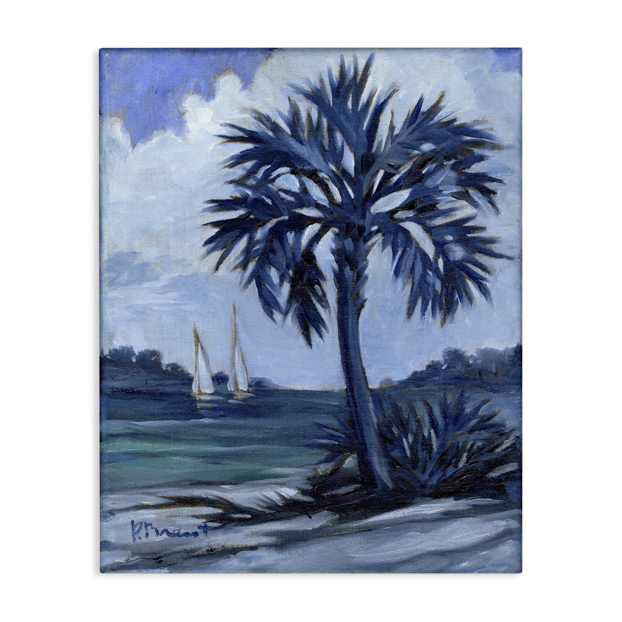 Stupell Industries Blue Palm Impressions Landscape & Nature Painting Wrapped Canvas Art Print Wall Art, 24 x 30