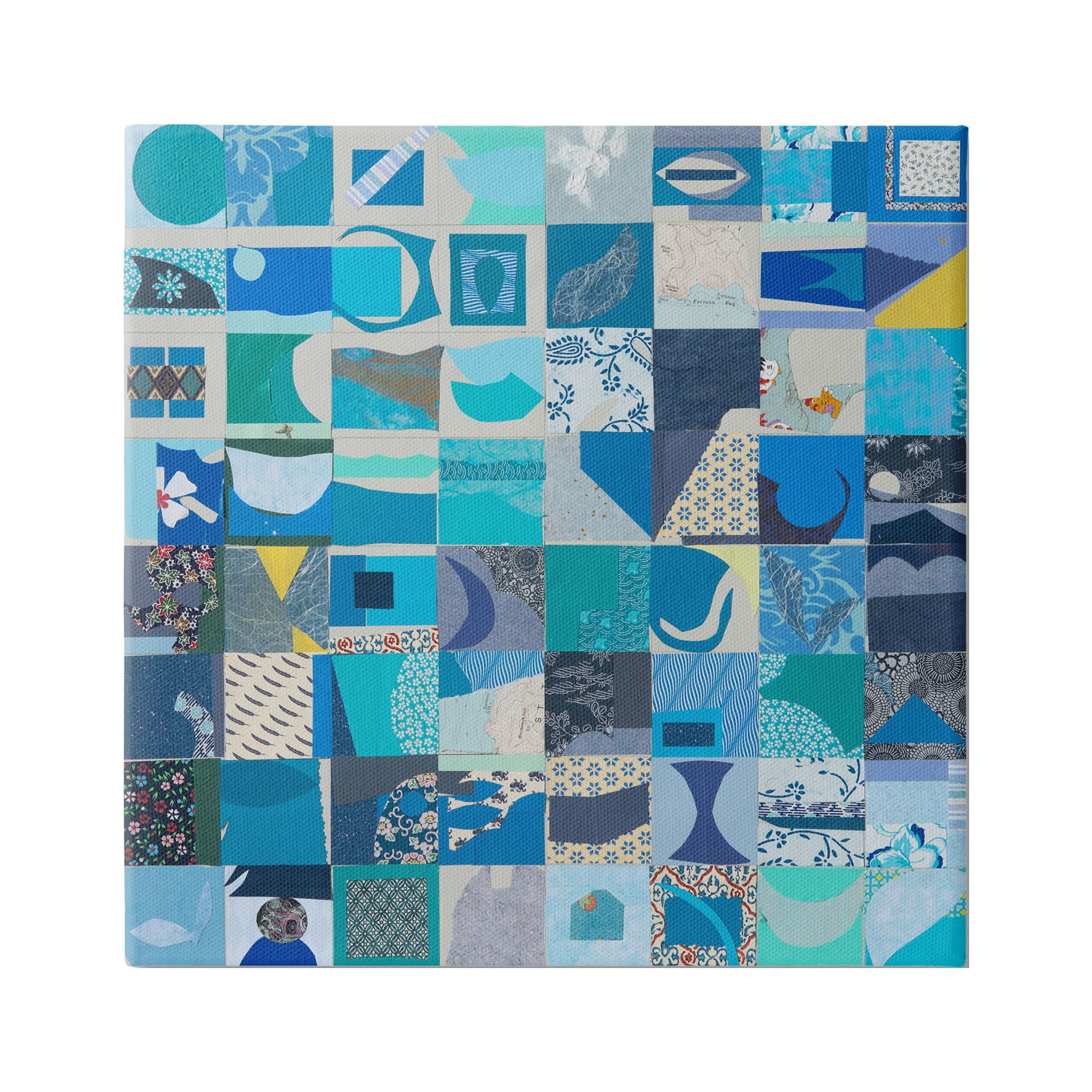 Stupell Industries Blue Patchwork Abstraction Abstract Painting Gallery Wrapped Canvas Art Print Wall Art, 30 x 30