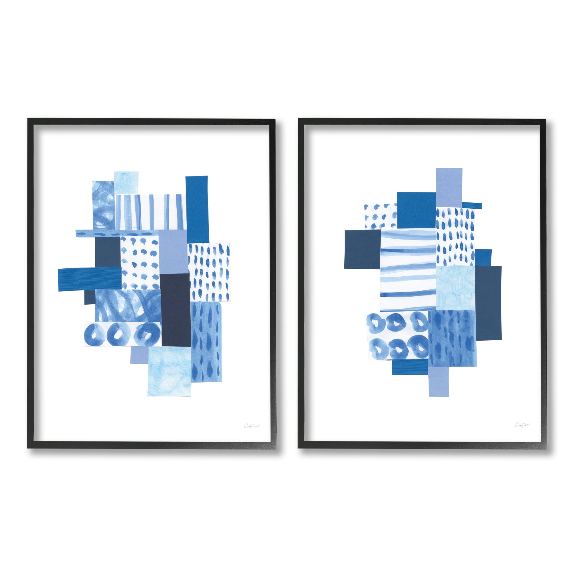 Stupell Industries Blue Patchwork Patterns Abstract Geometric Squares Black Framed, 16 x 20, Design by Courtney Prahl